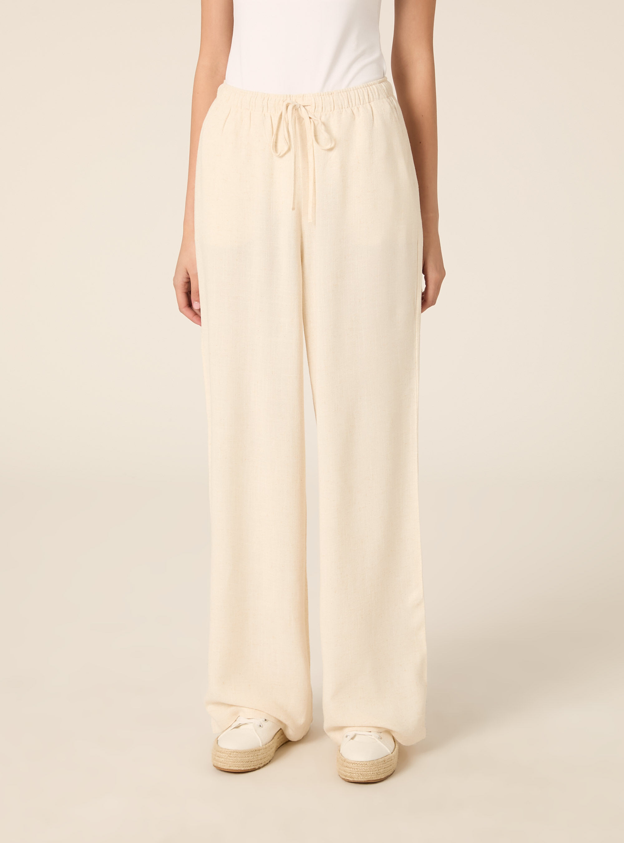 Pantaloni wide leg in misto lino