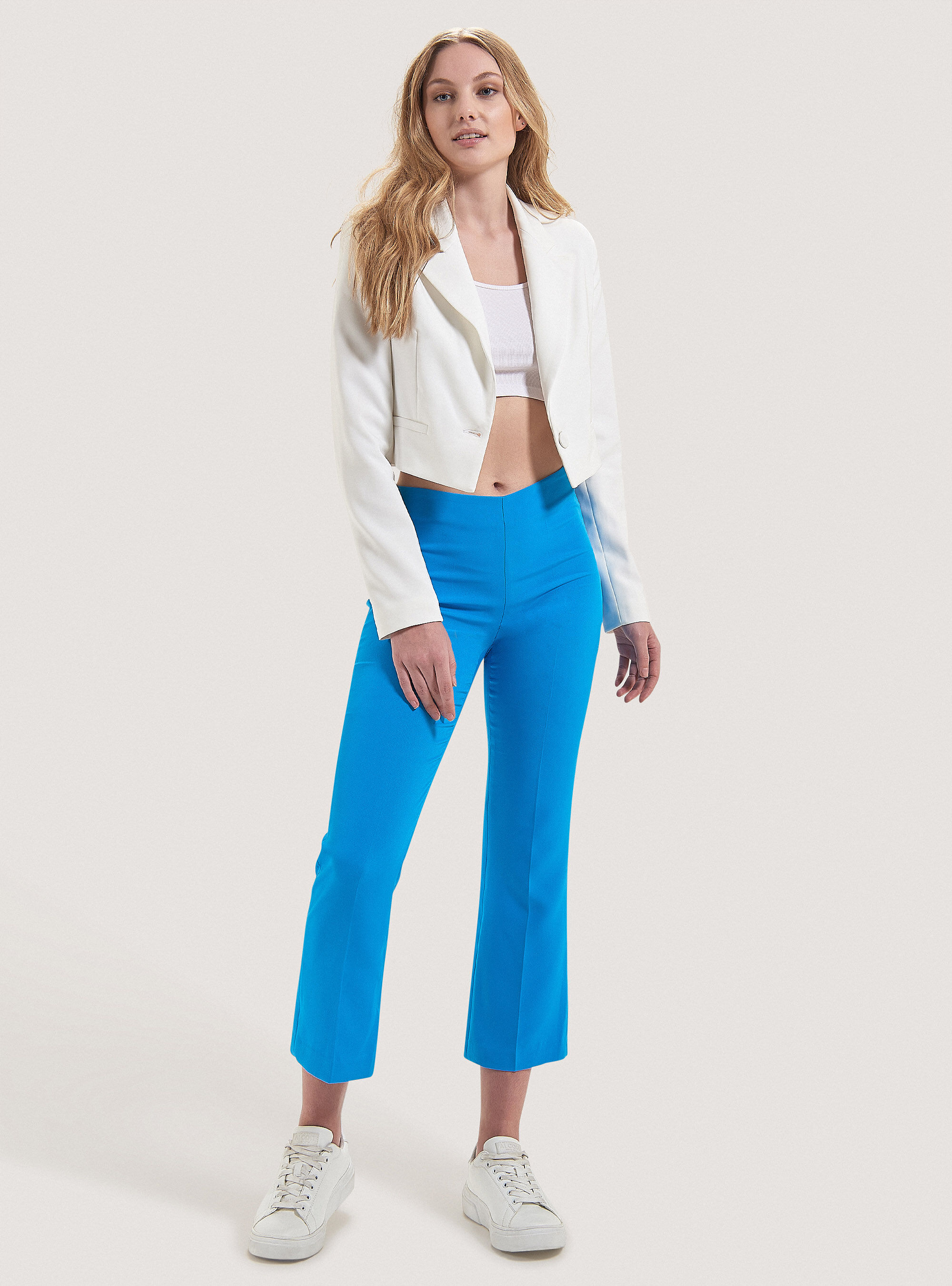 Blazer cropped in tinta unita, C0020 OFF WHITE