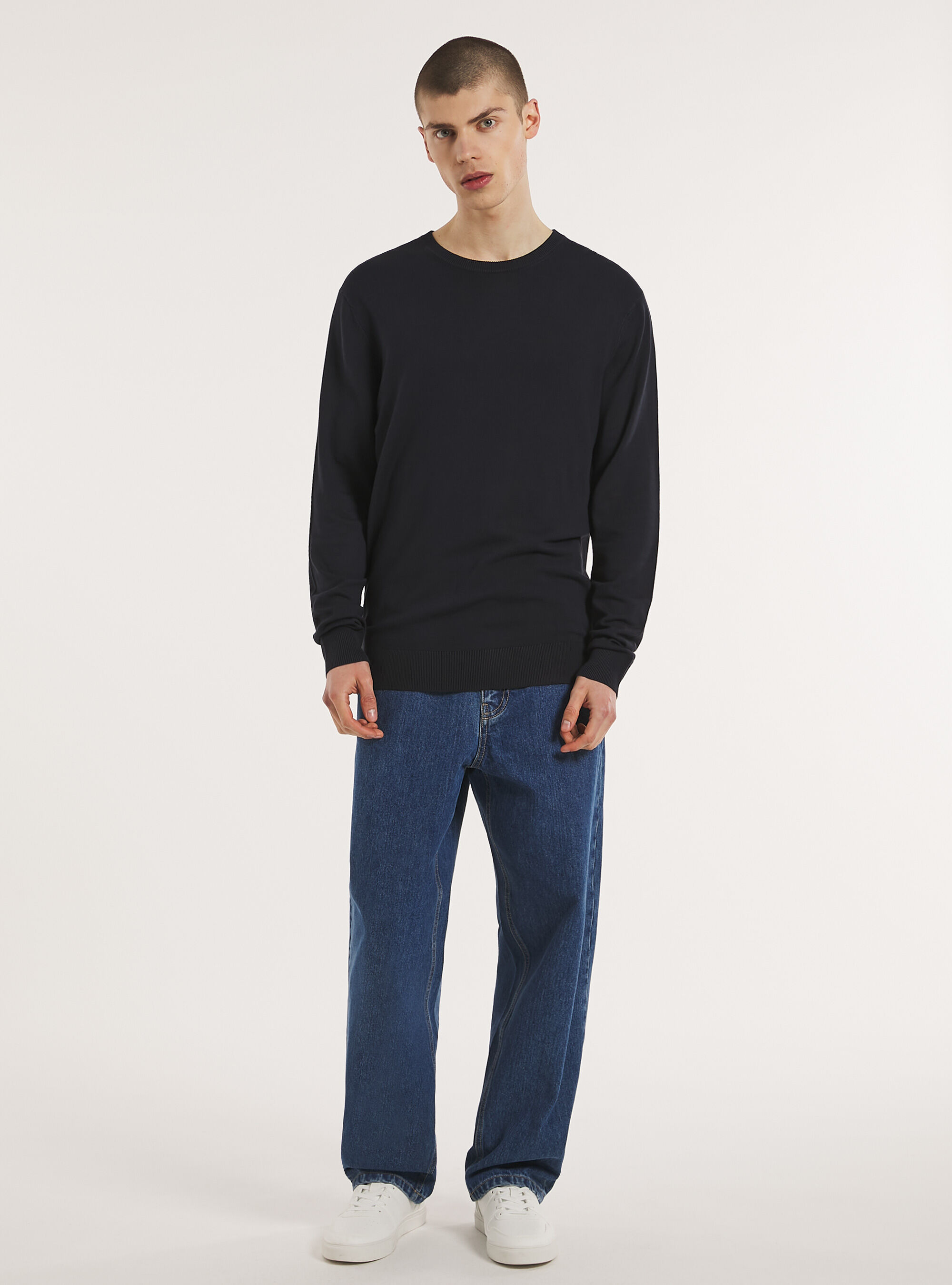 Pull &agrave; col ras du cou en viscose durable Ecovero, NA1 NAVY DARK