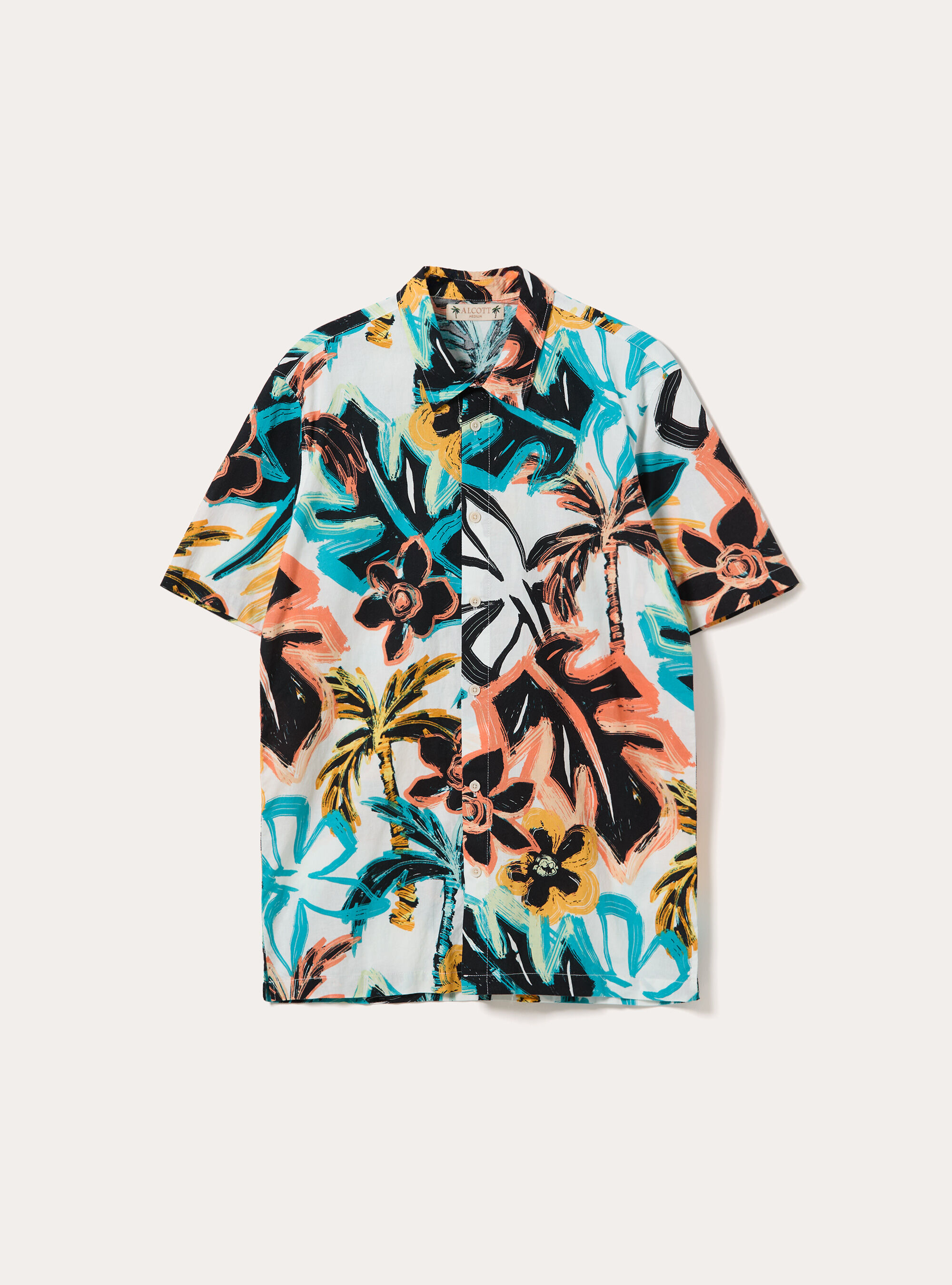 Camicia cotone stampata  floreal, OFF WHITE