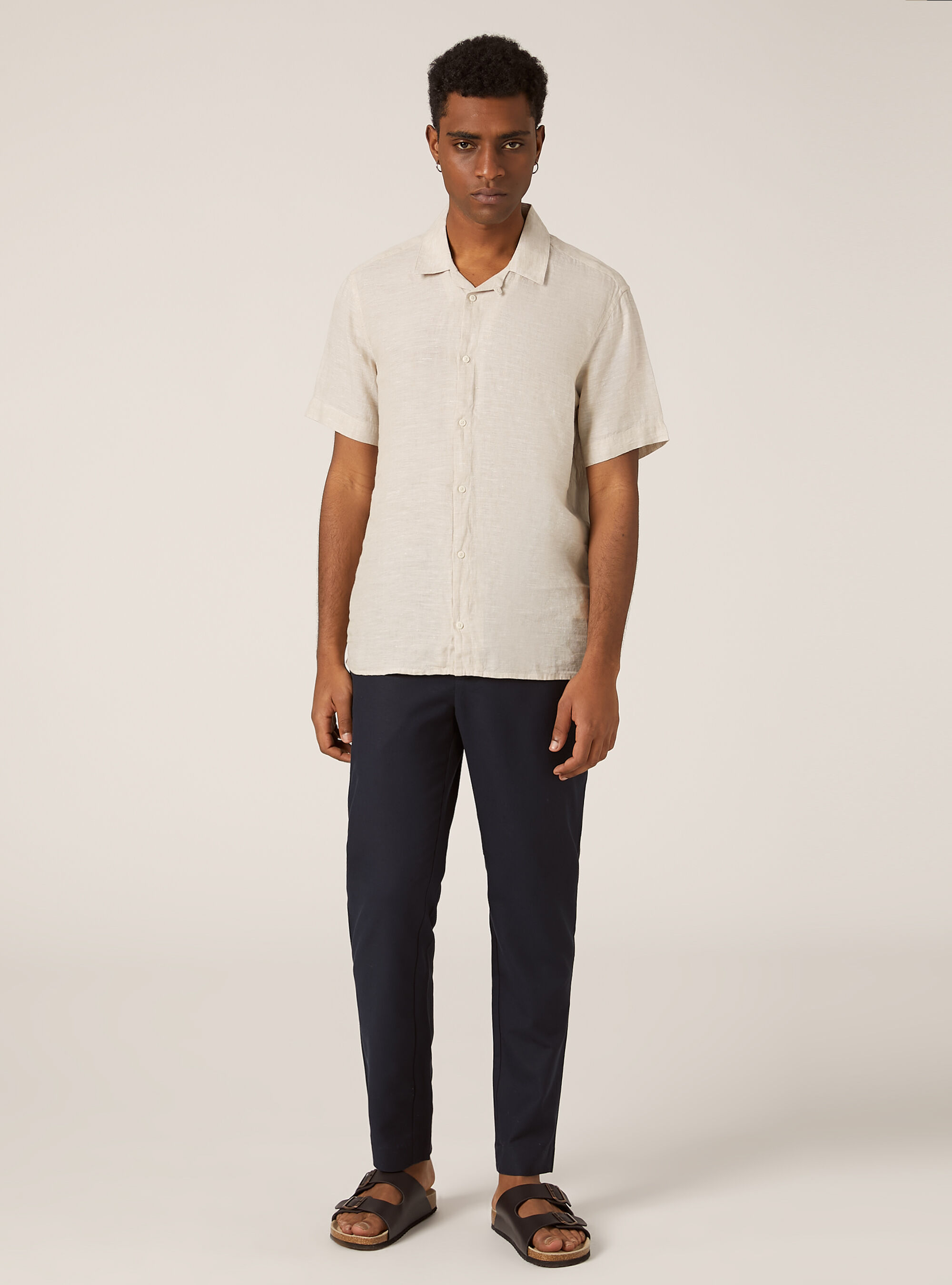 Pure linen short-sleeved shirt, C141 CREAM