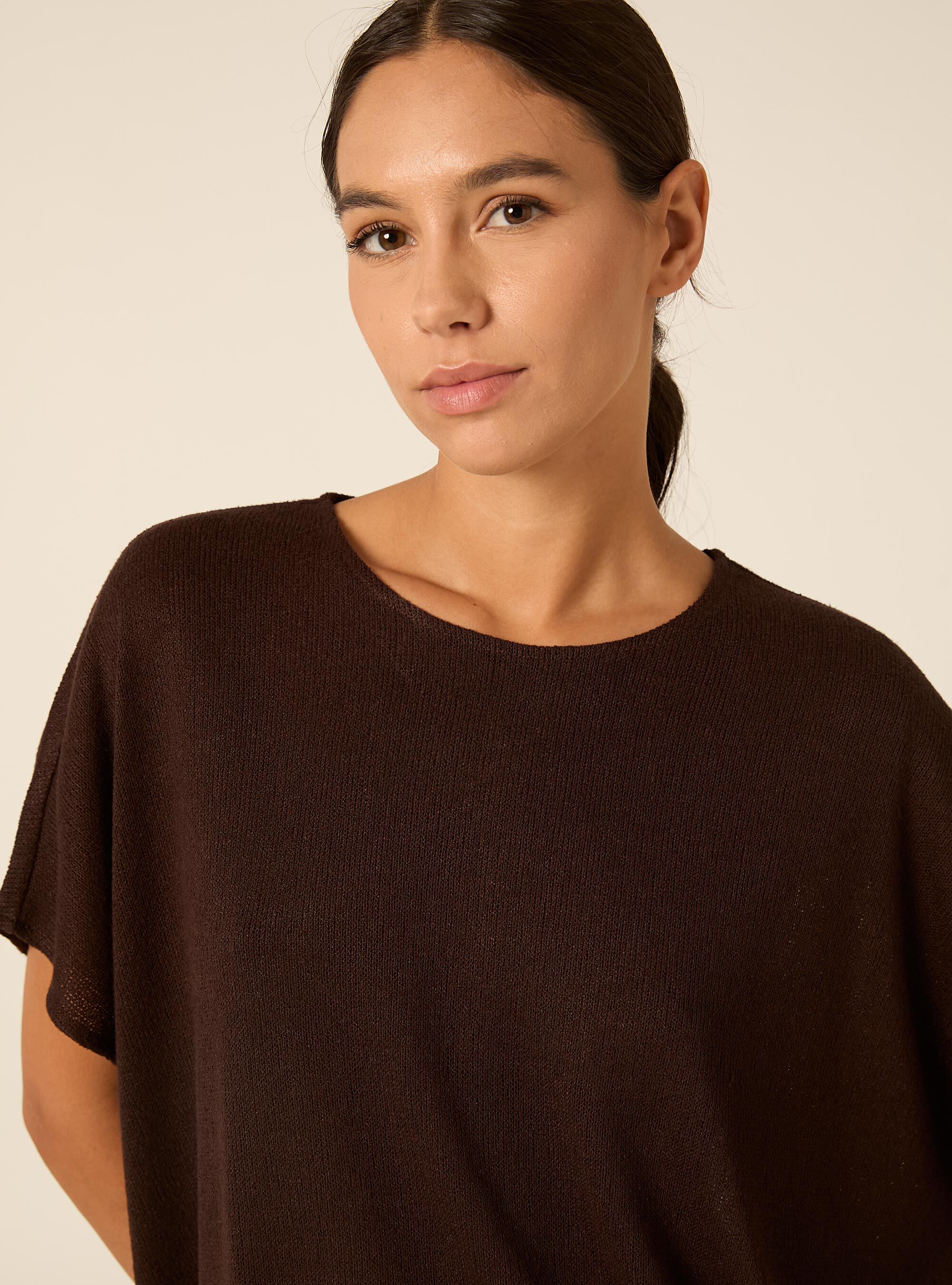 Maglietta over con texture increspata, MARRONE SCURO