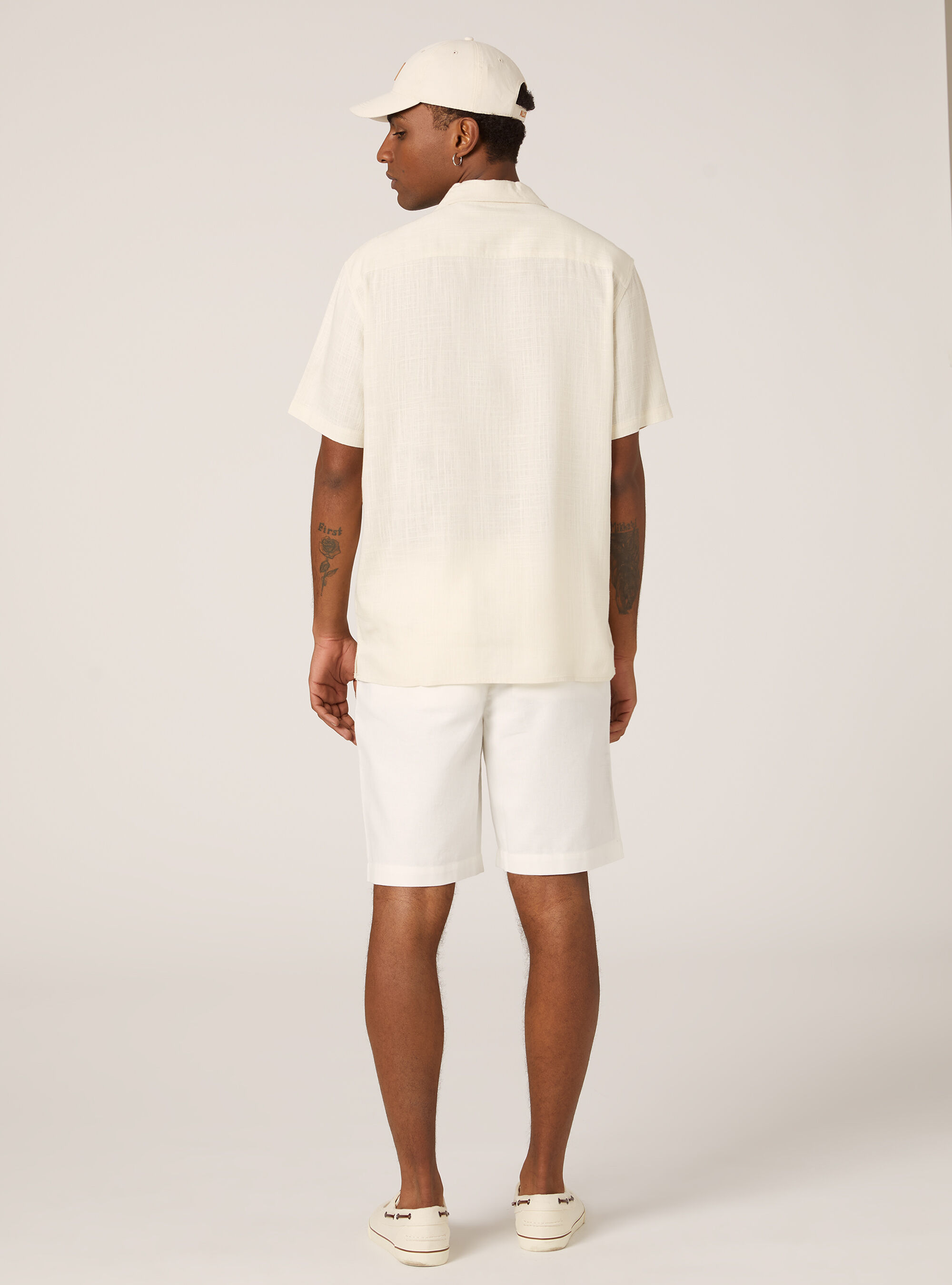 Linen blend shirt with bowling collar, BG3 BEIGE LIGHT