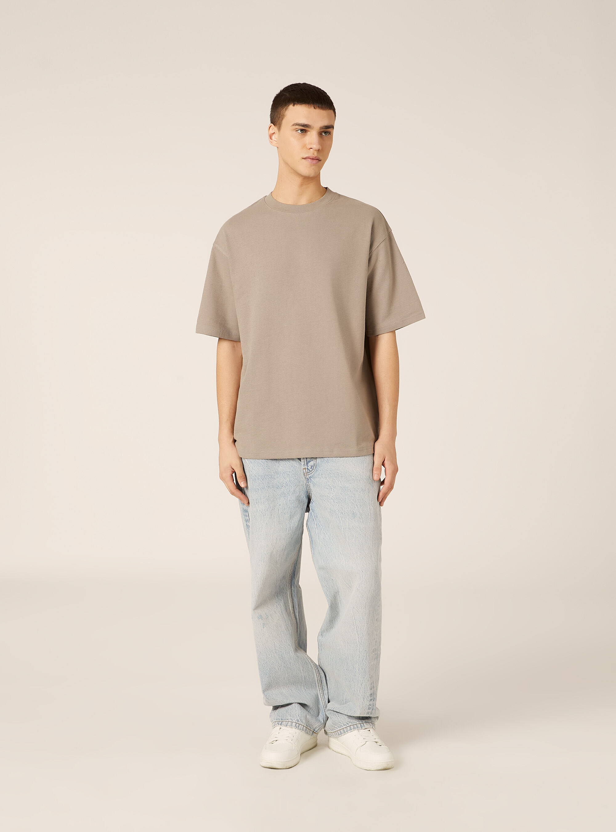 T-shirt in jersey texture fit boxy, GY2 GREY MEDIUM