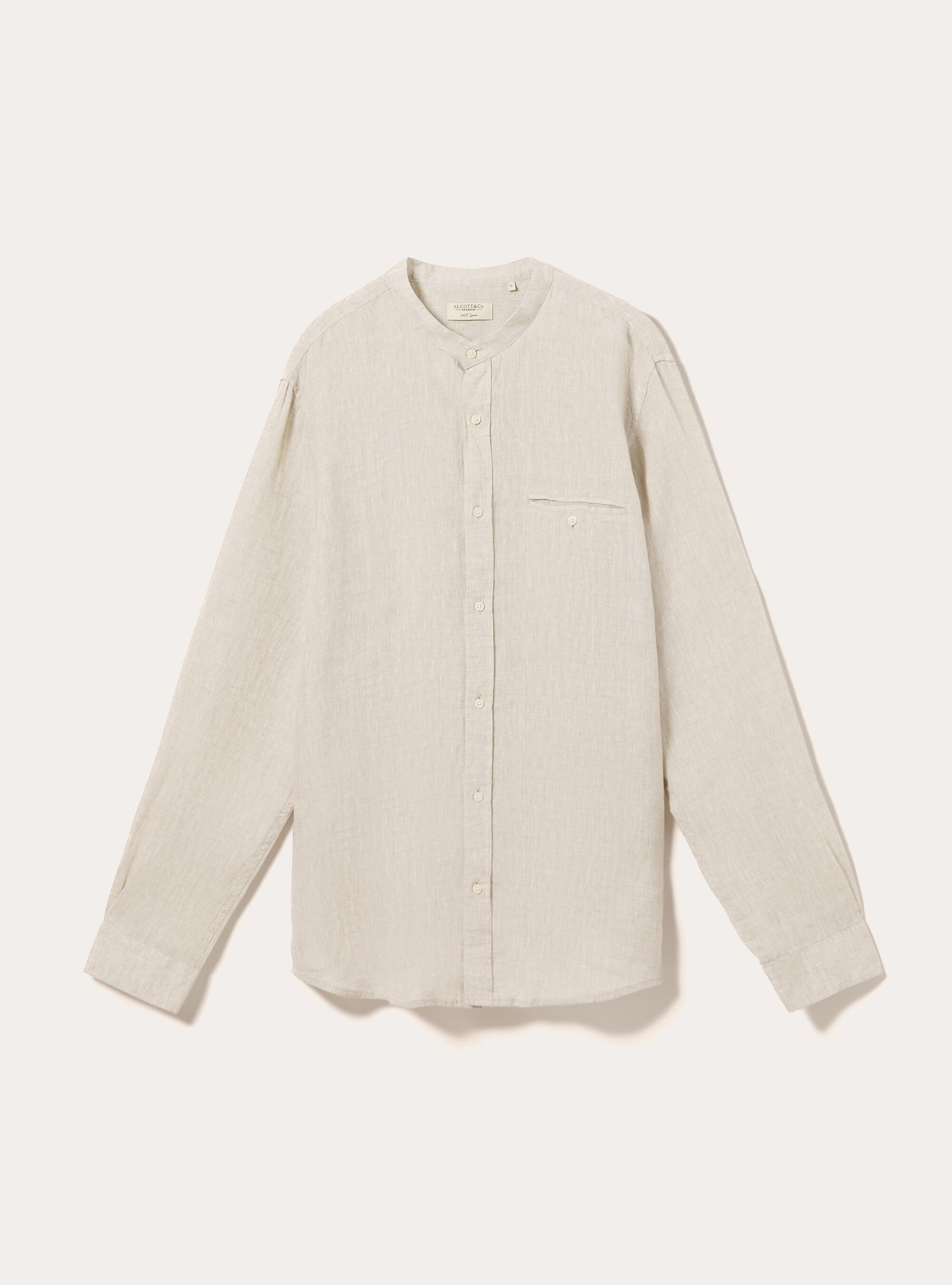 Camisa de lino puro con cuello coreano, BG3 BEIGE LIGHT