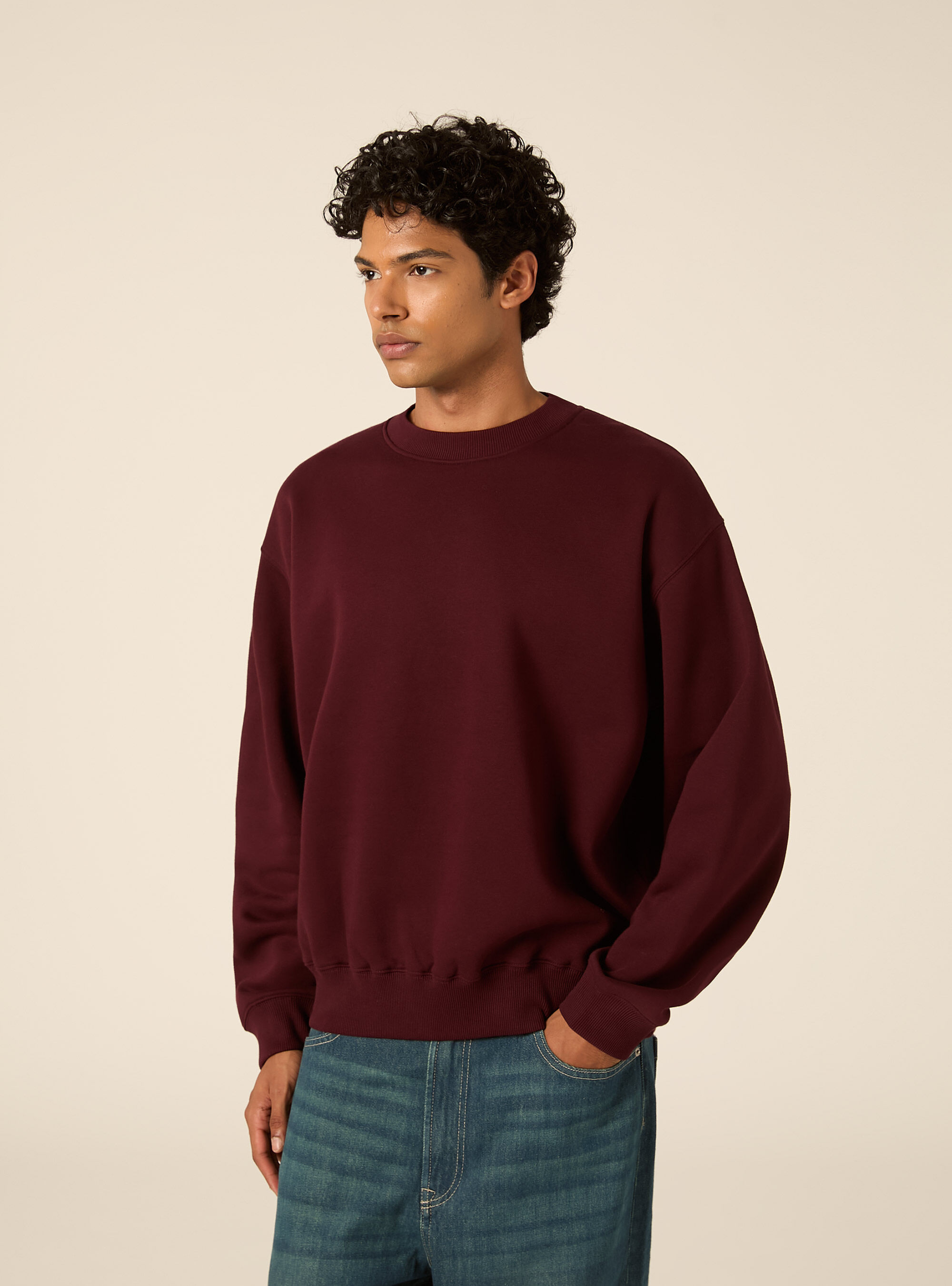 Felpa girocollo basica boxy fit, BO1 BORDEAUX DARK