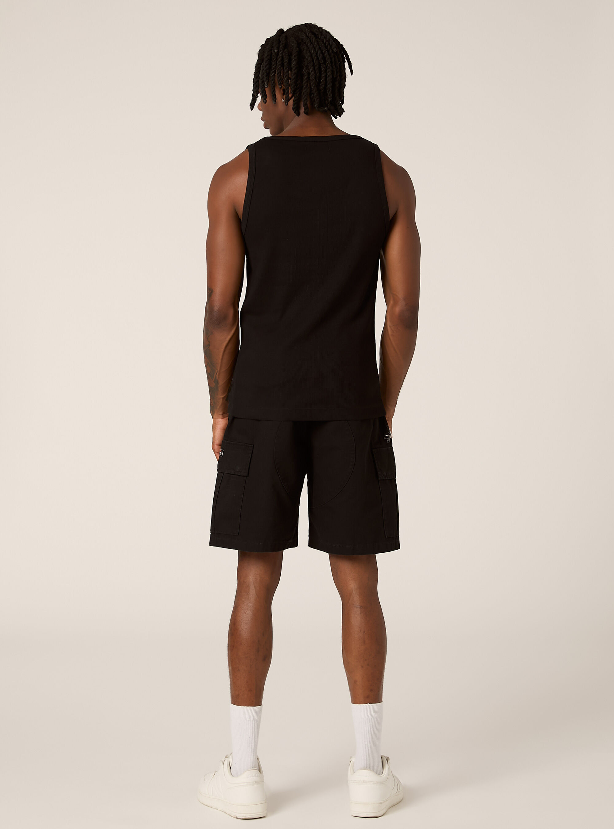 Ribbed cotton tank top, BK1 BLACK