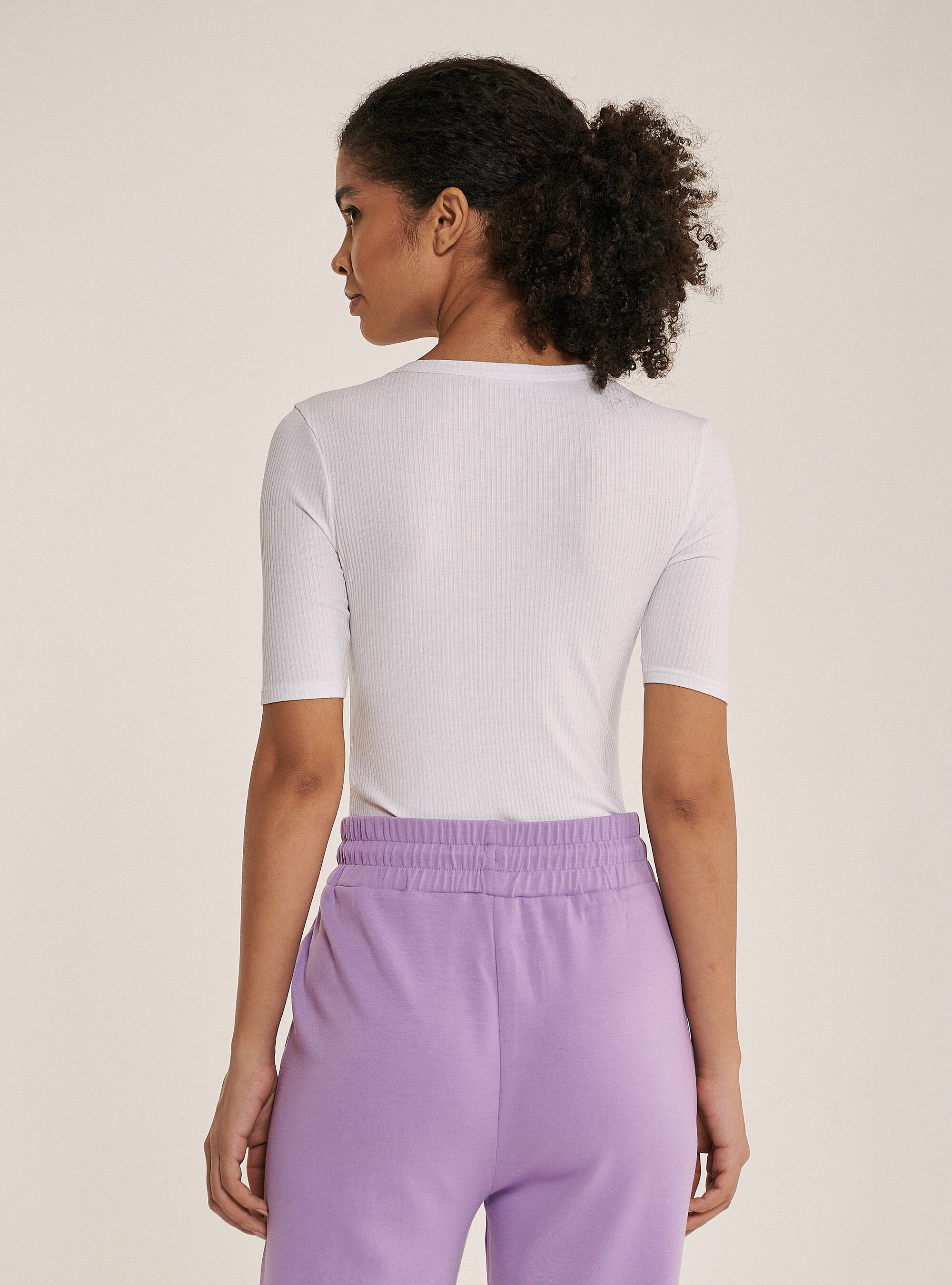 Ribbed half sleeve body in cotton, WHITE