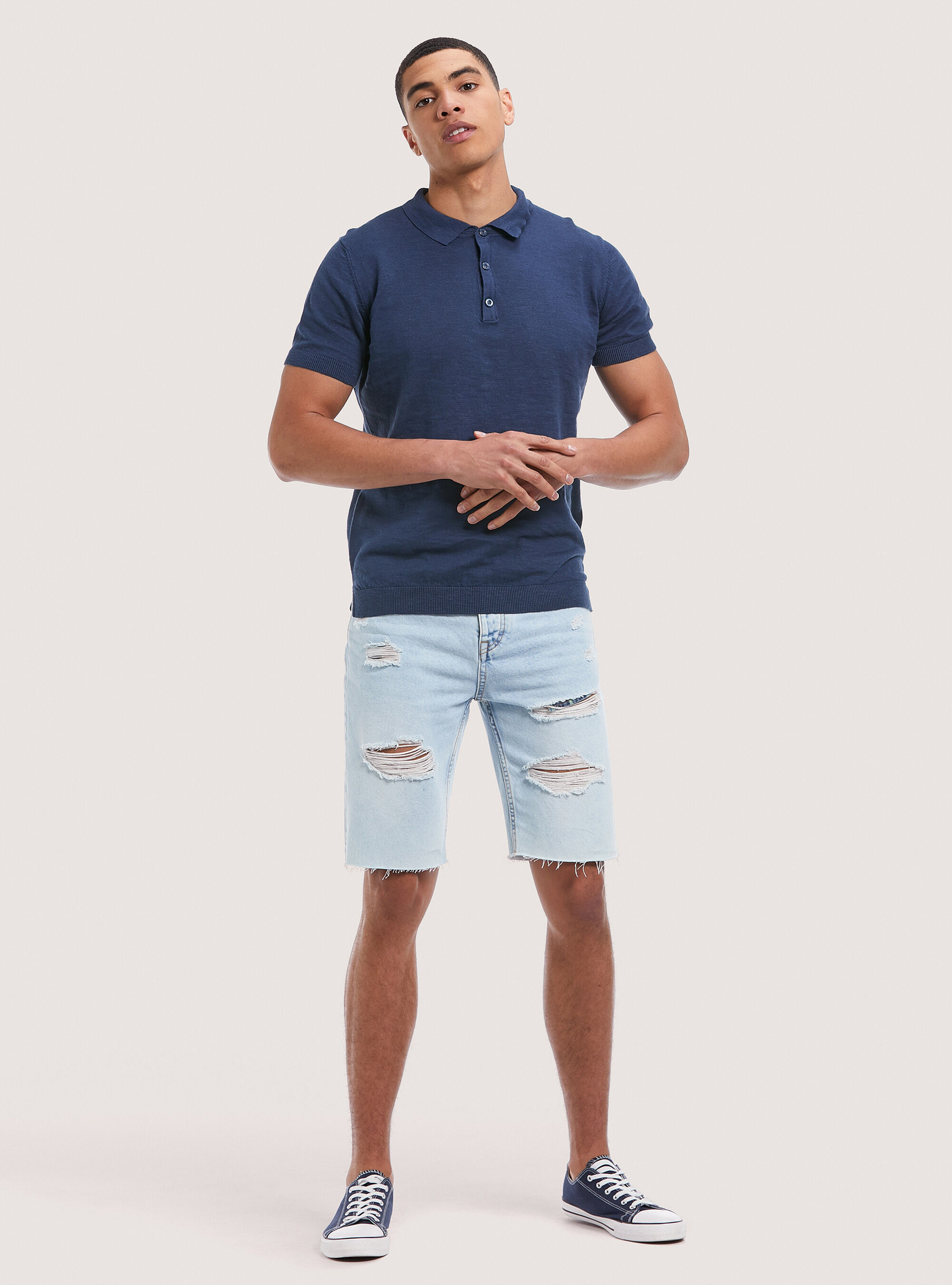 Solid colour polo pullover, C2201 BLUE