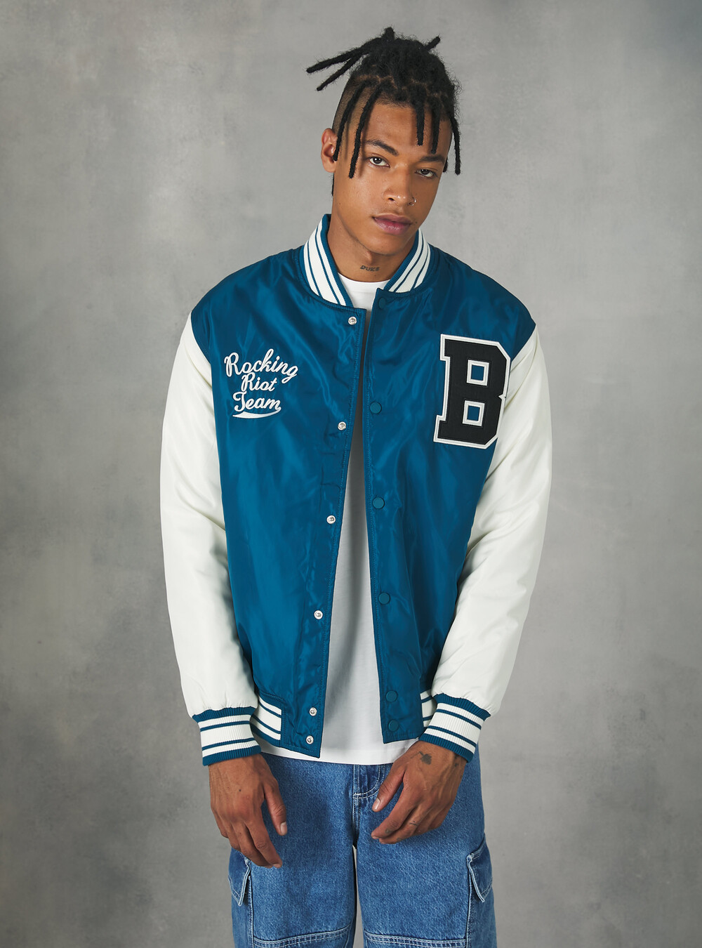 College-style bomber jacket with recycled padding