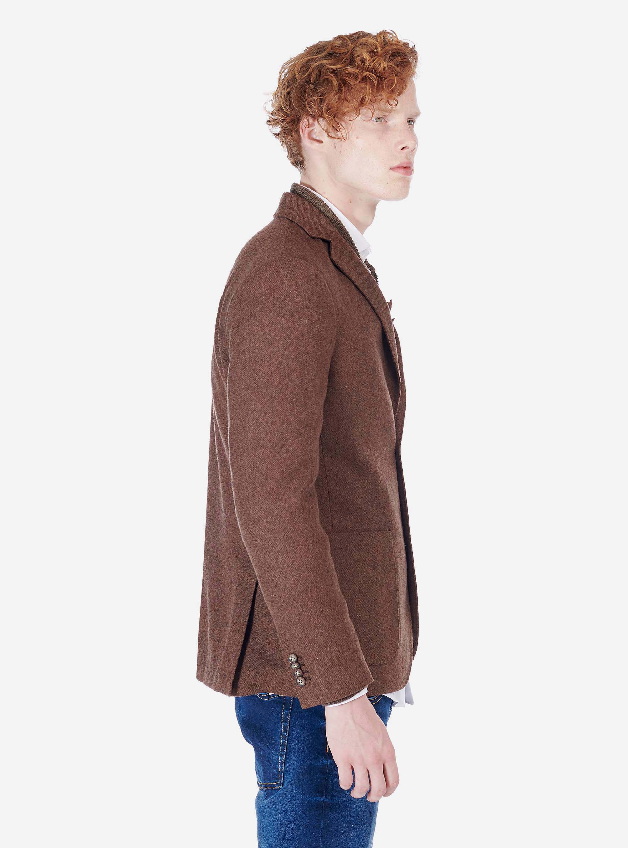 Giacca con tessuto armaturato in misto lana, TABACCO