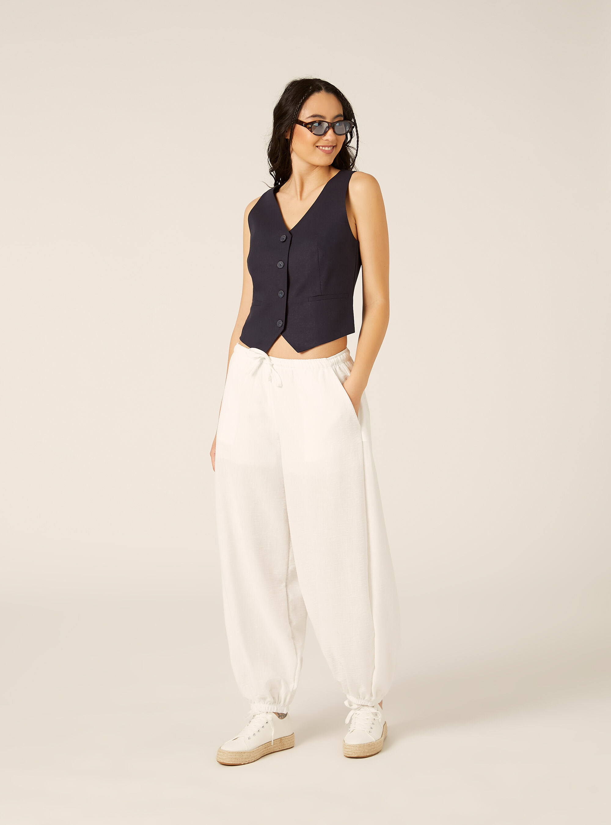 Pantaloni da gaucho effetto crepe, WH2 WHITE