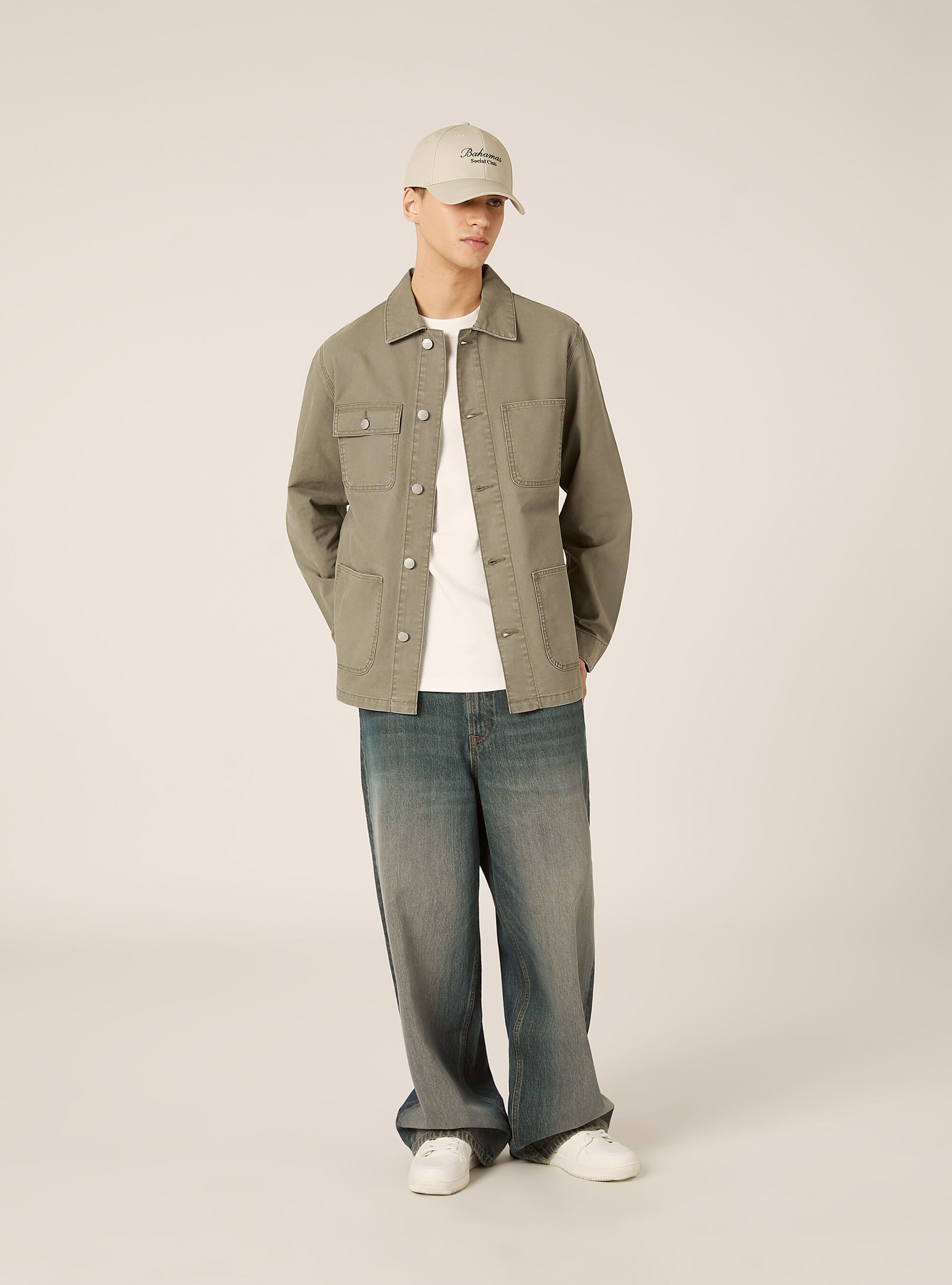 Giacca camicia in canvas tasche a toppa