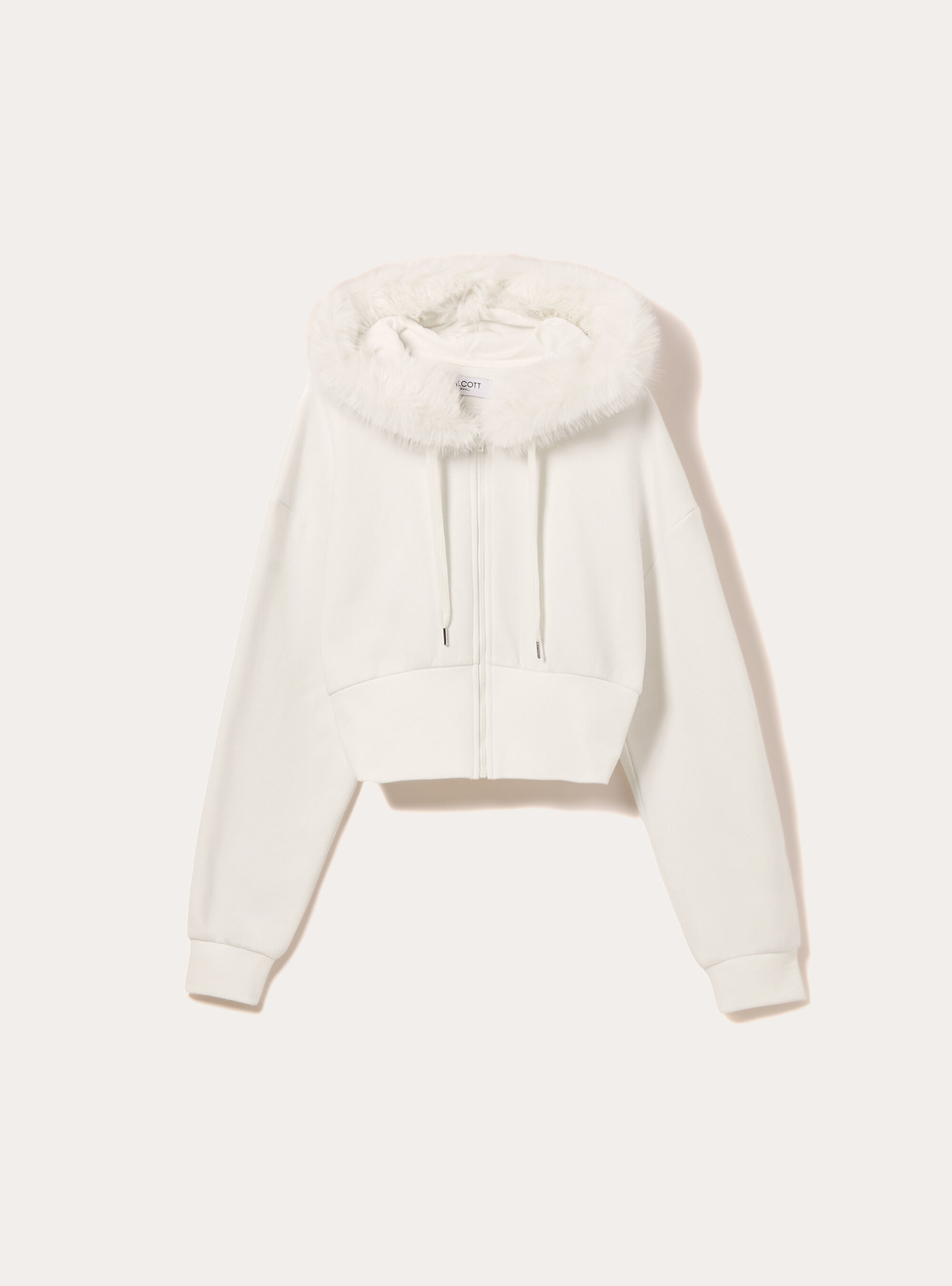 Cropped hoodie with fur trim, WH1 OFF WHITE