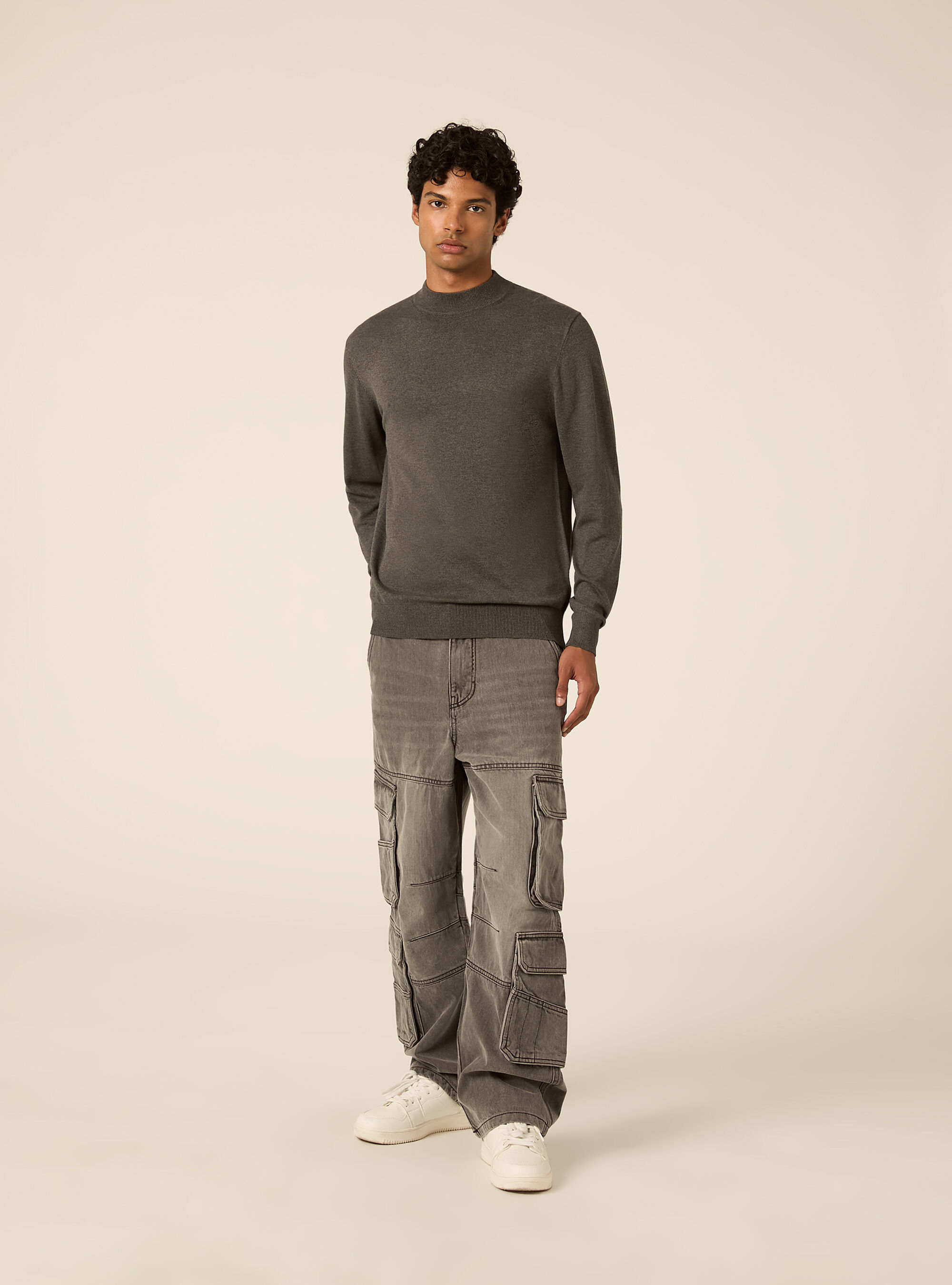 Maglia mezzocollo rasata, MGY1 GREY MEL DARK