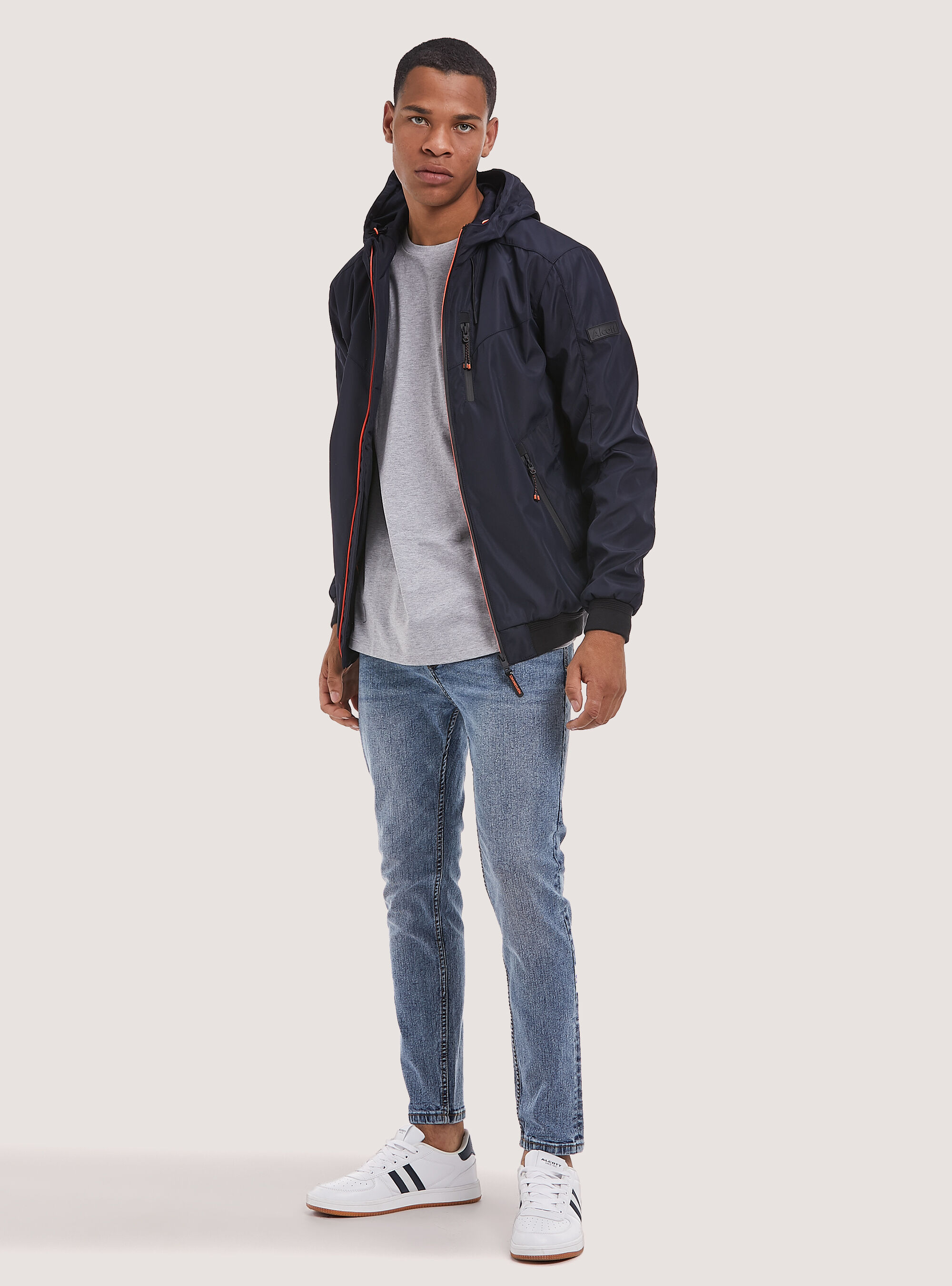 Windproof hooded bomber jacket, NA1 NAVY DARK