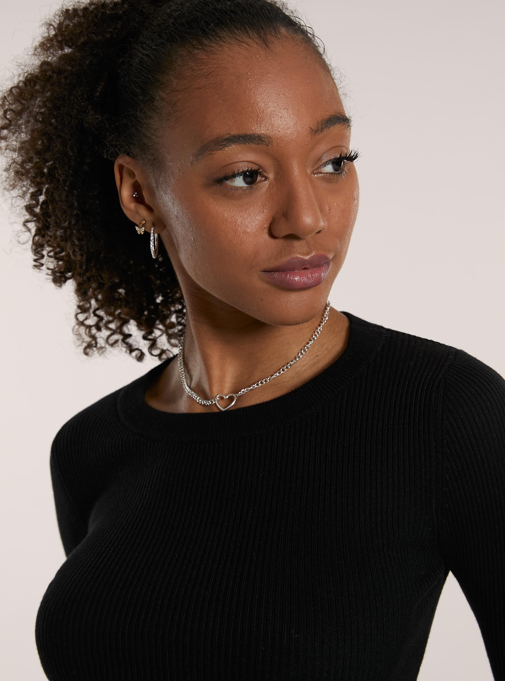 Maglia girocollo a coste, BK1 BLACK