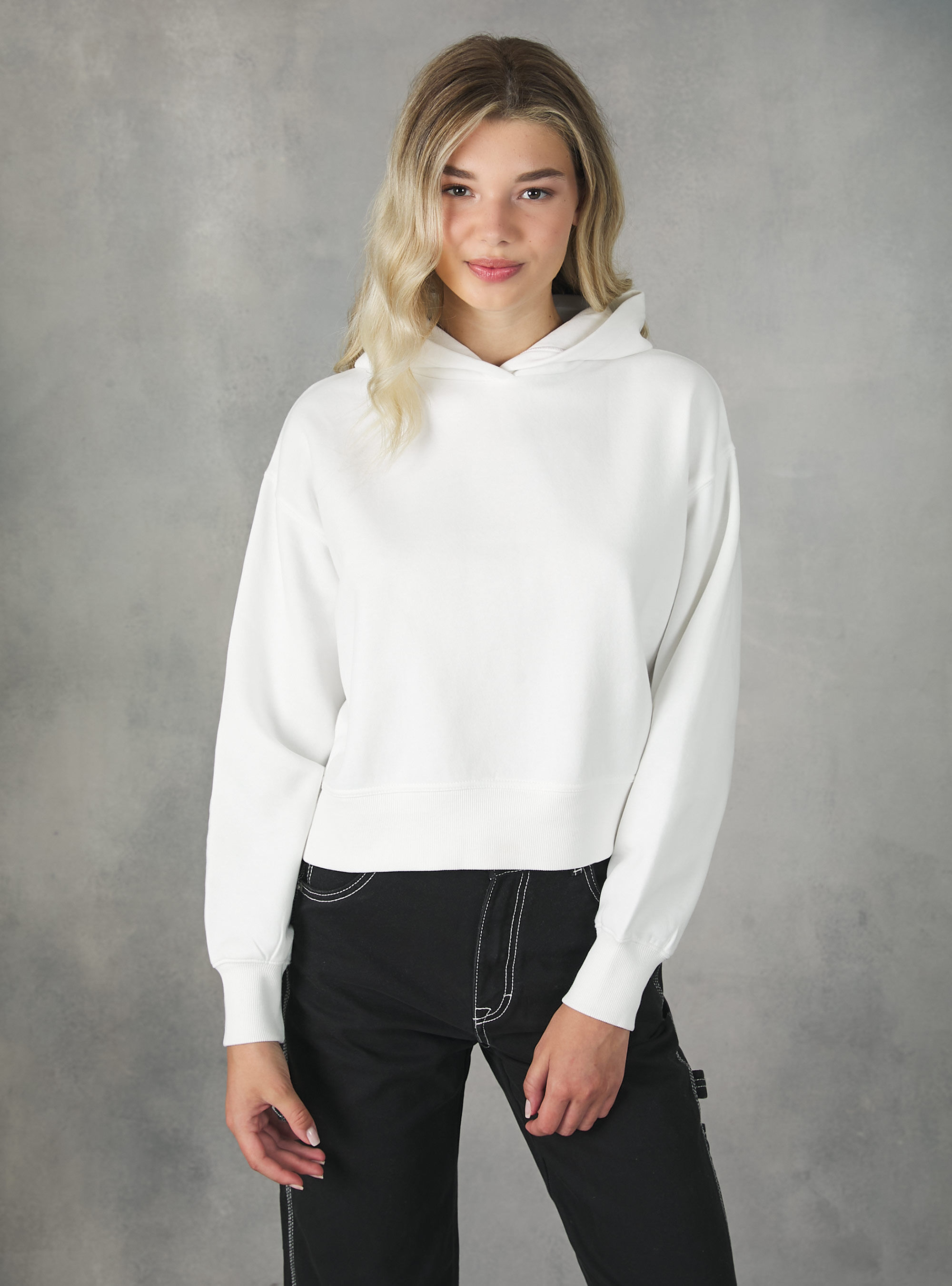 Sudadera corta con capucha ajustable, WH2 WHITE