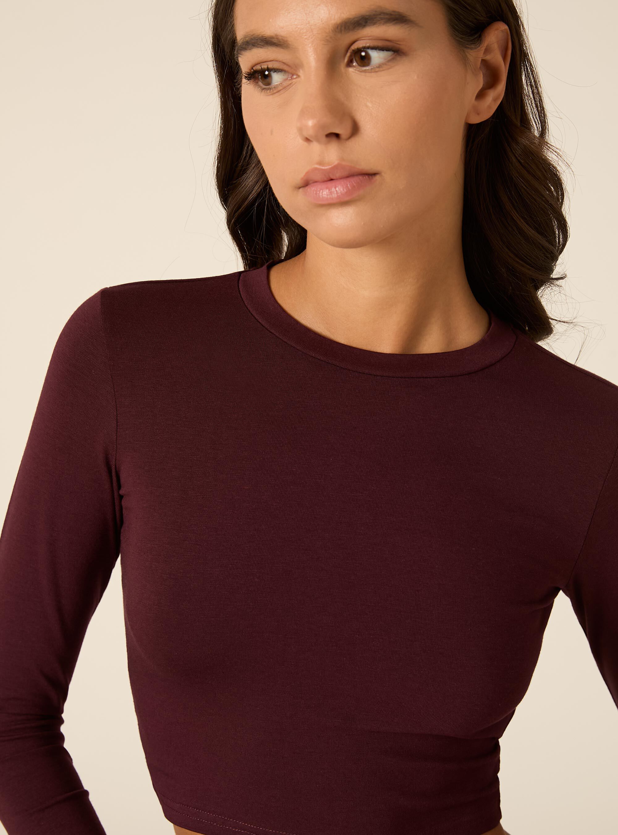 Maglia crop a maniche lunghe, BO1 BORDEAUX DARK