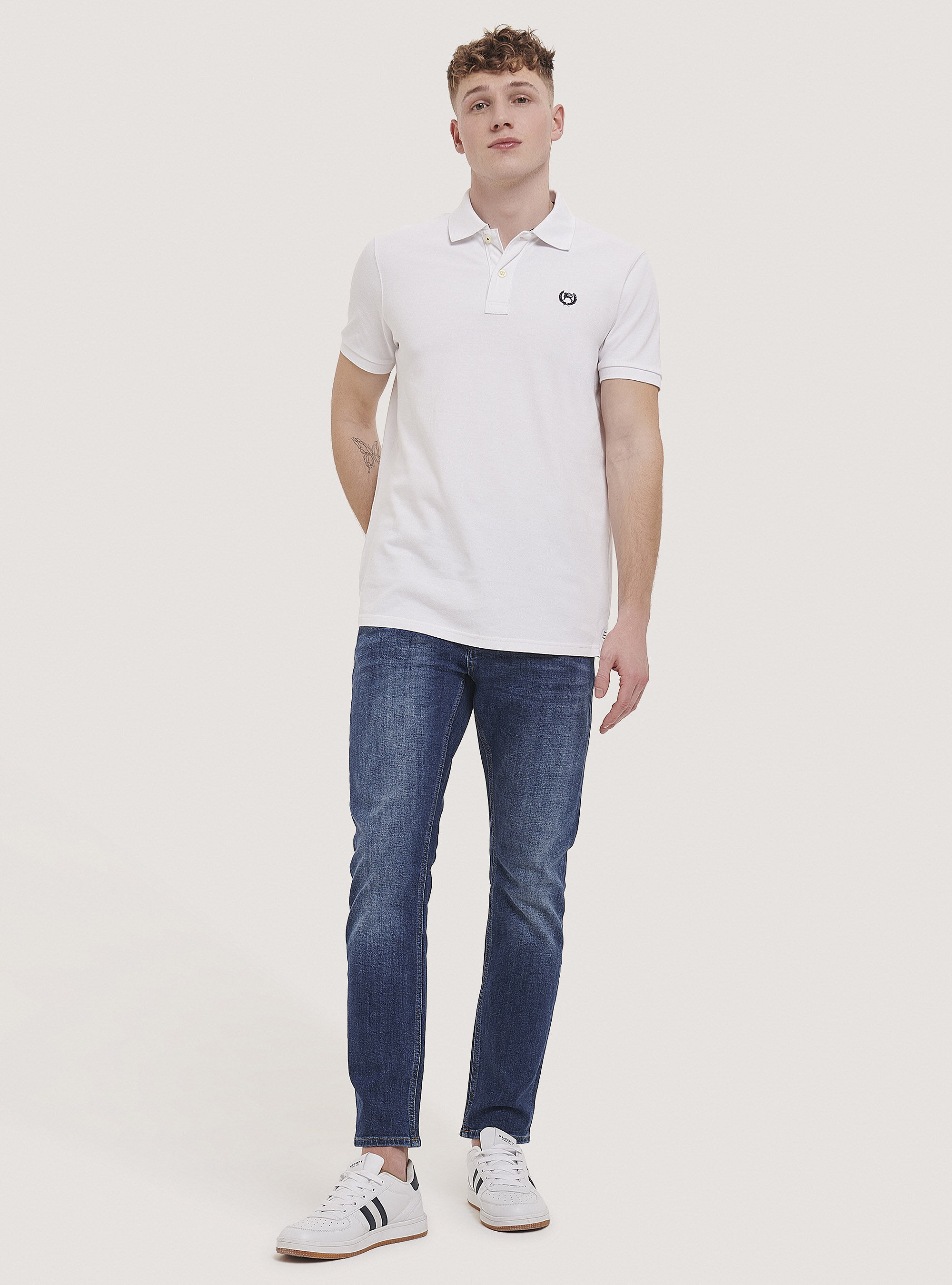 Cotton pique polo shirt with embroidery, WHITE
