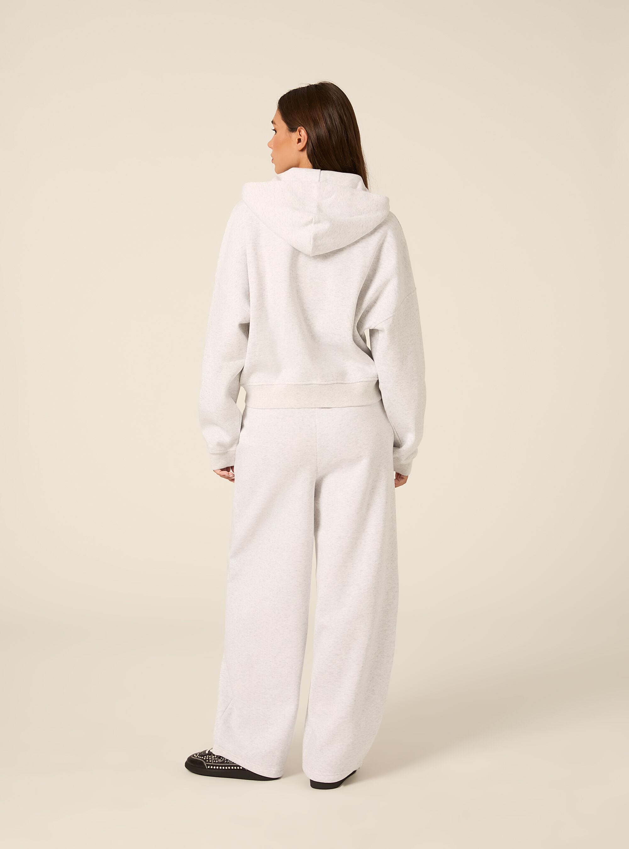 Cropped zip through hoodie with pockets, MGY3 GREY MEL LIGHT