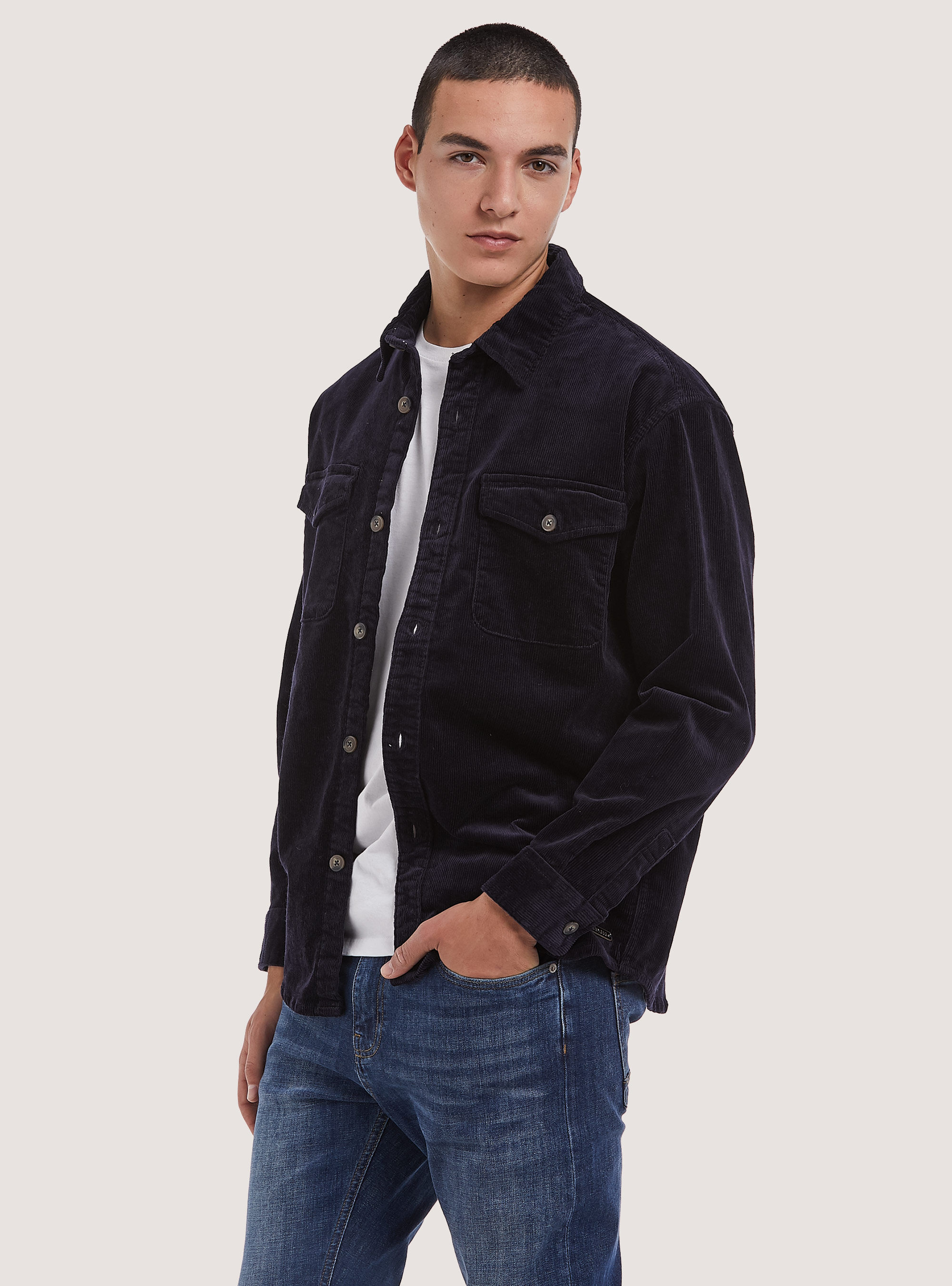 Camicia in velluto a costine, NA1 NAVY DARK