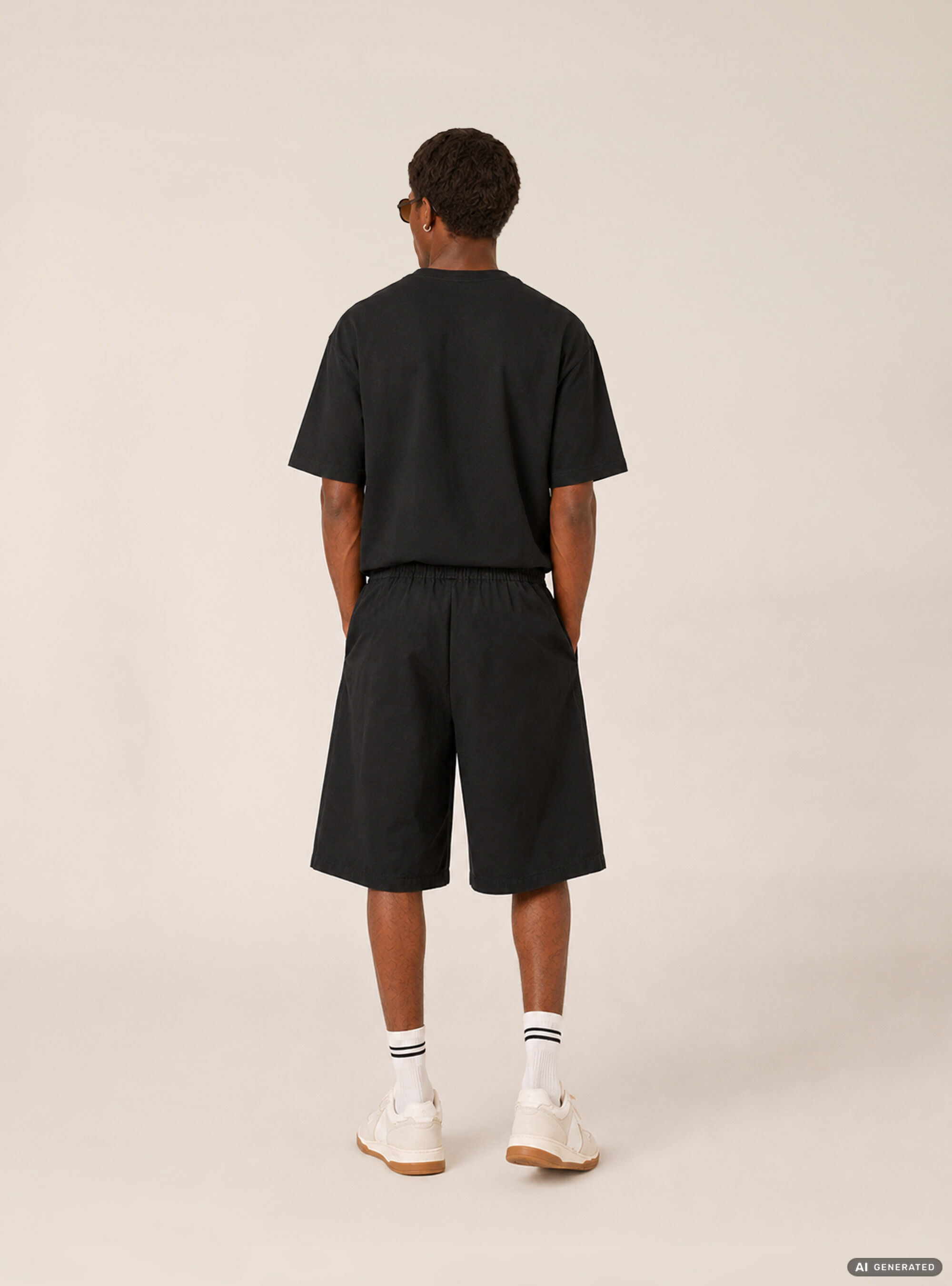 Bermuda baggy con pince misto cotone, BK1 BLACK