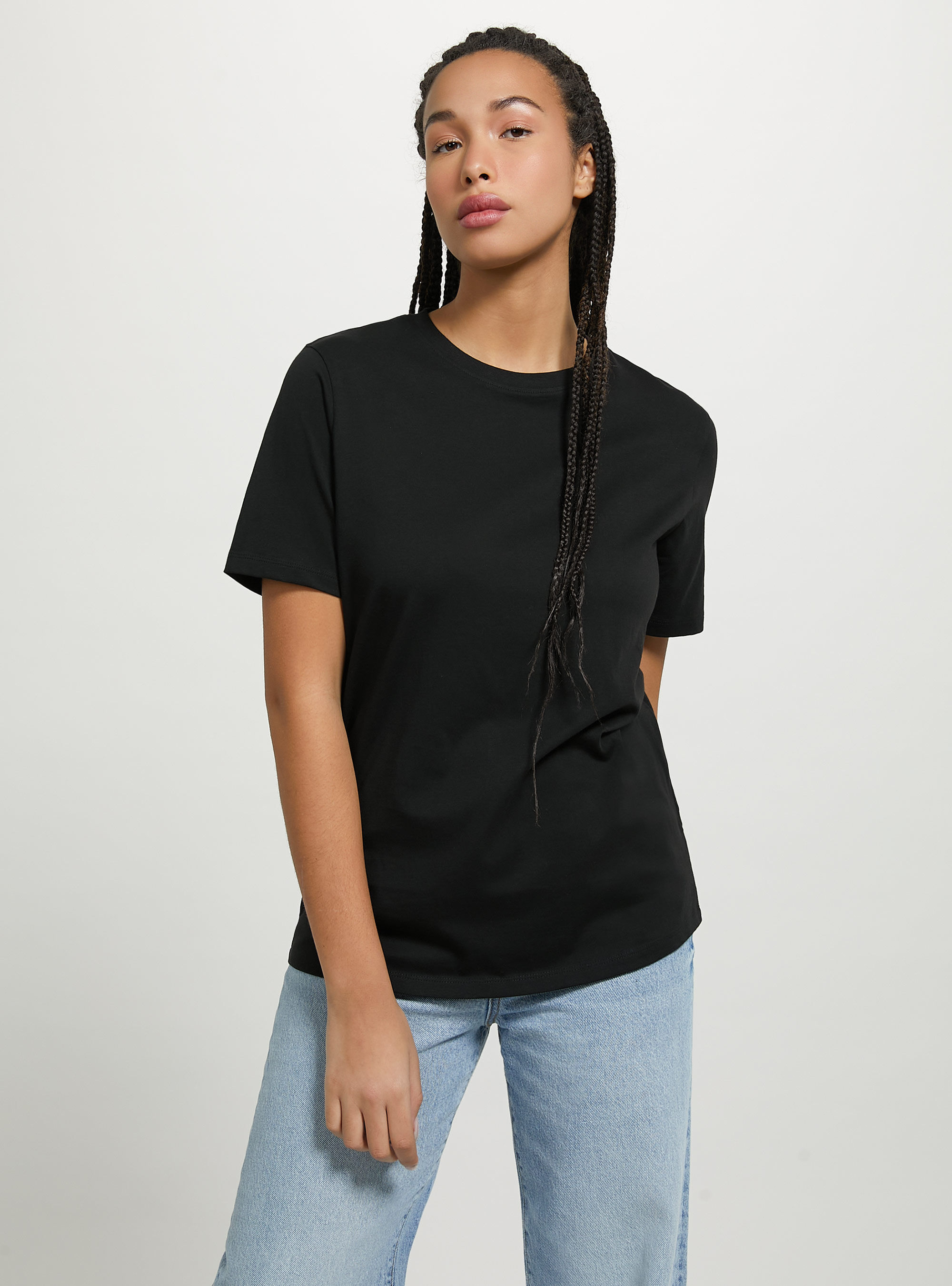 T-shirt en coton &agrave; col ras du cou, BK1 BLACK