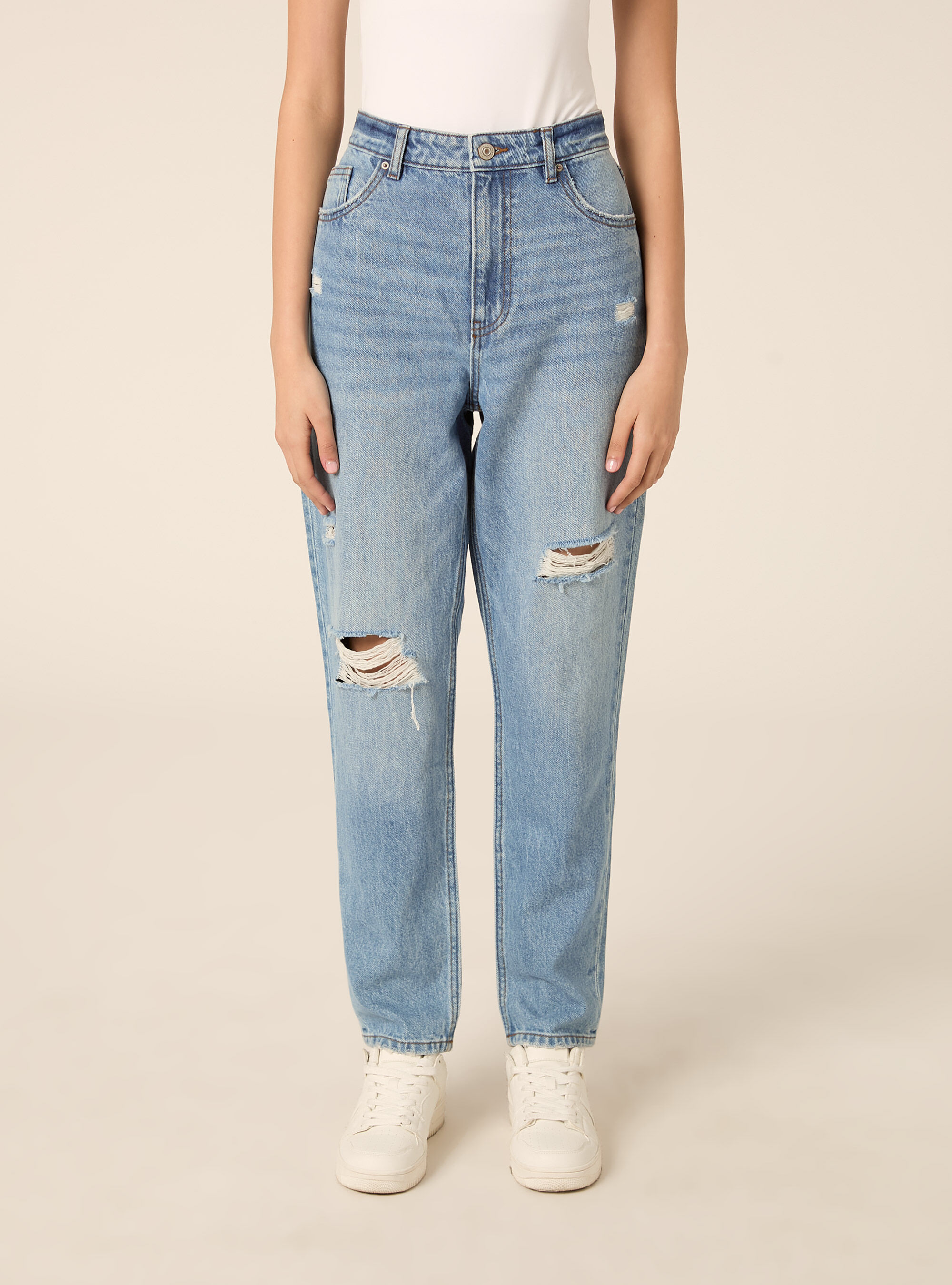 Mom fit jeans with rips