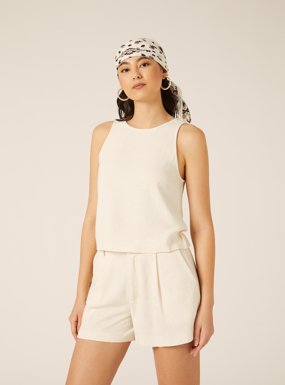 Débardeur Basique en Mélange de Lin, MBG3 BEIGE MEL LIGHT