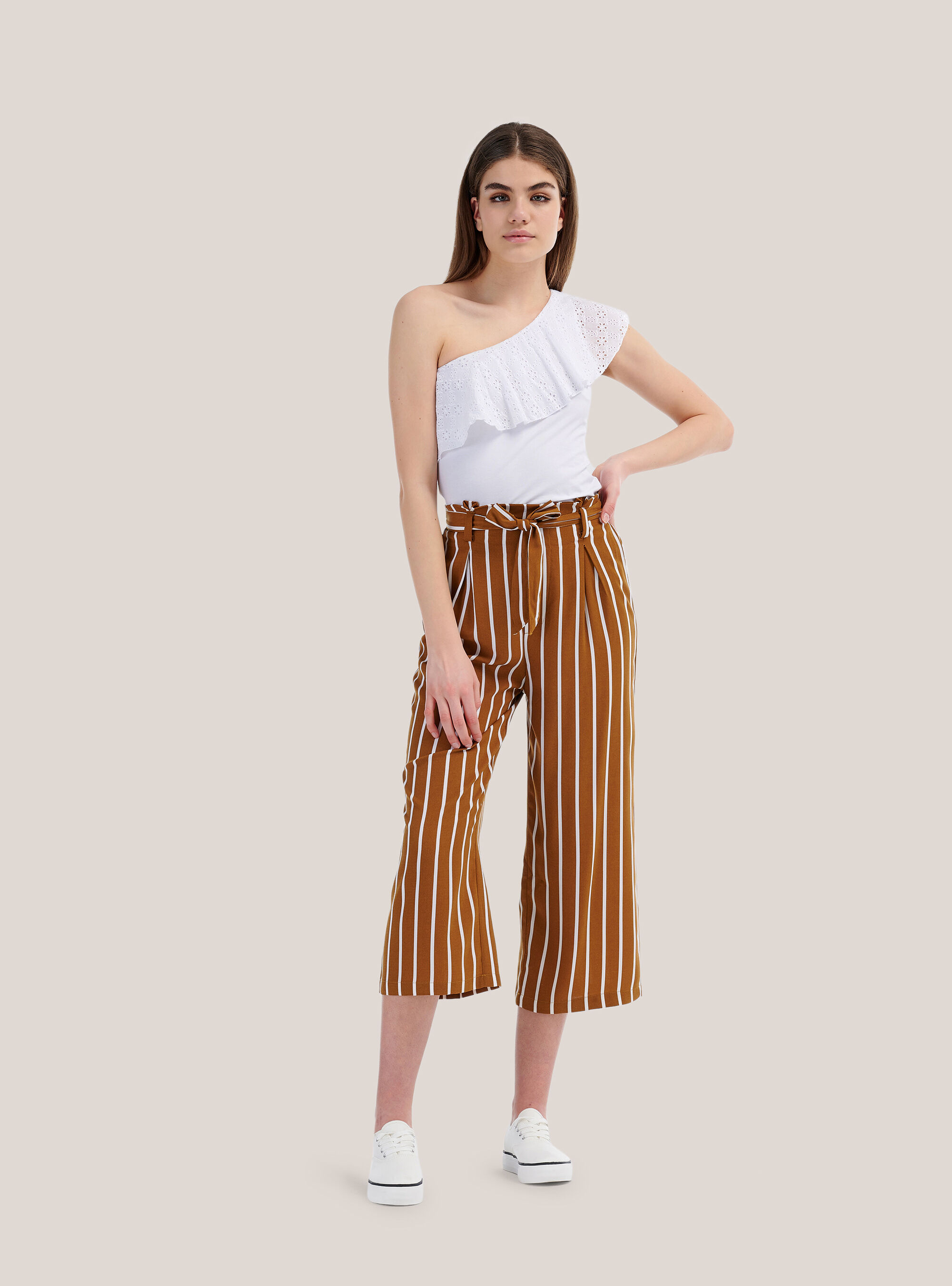 High-waisted trousers with wide leg belt, MULTICOLOR