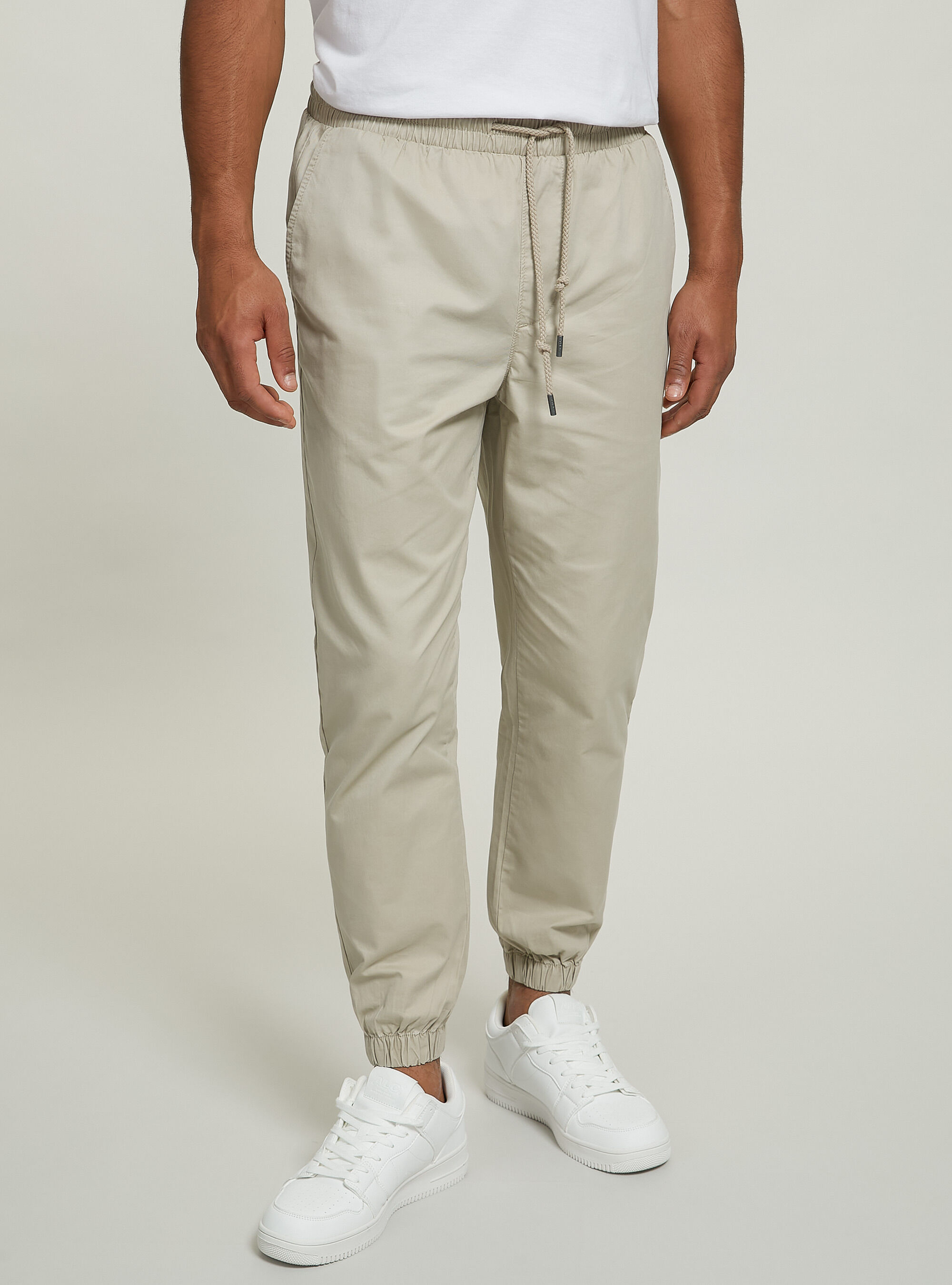 Chinos en serg&eacute; avec bande &eacute;lastique, BG2 BEIGE MEDIUM