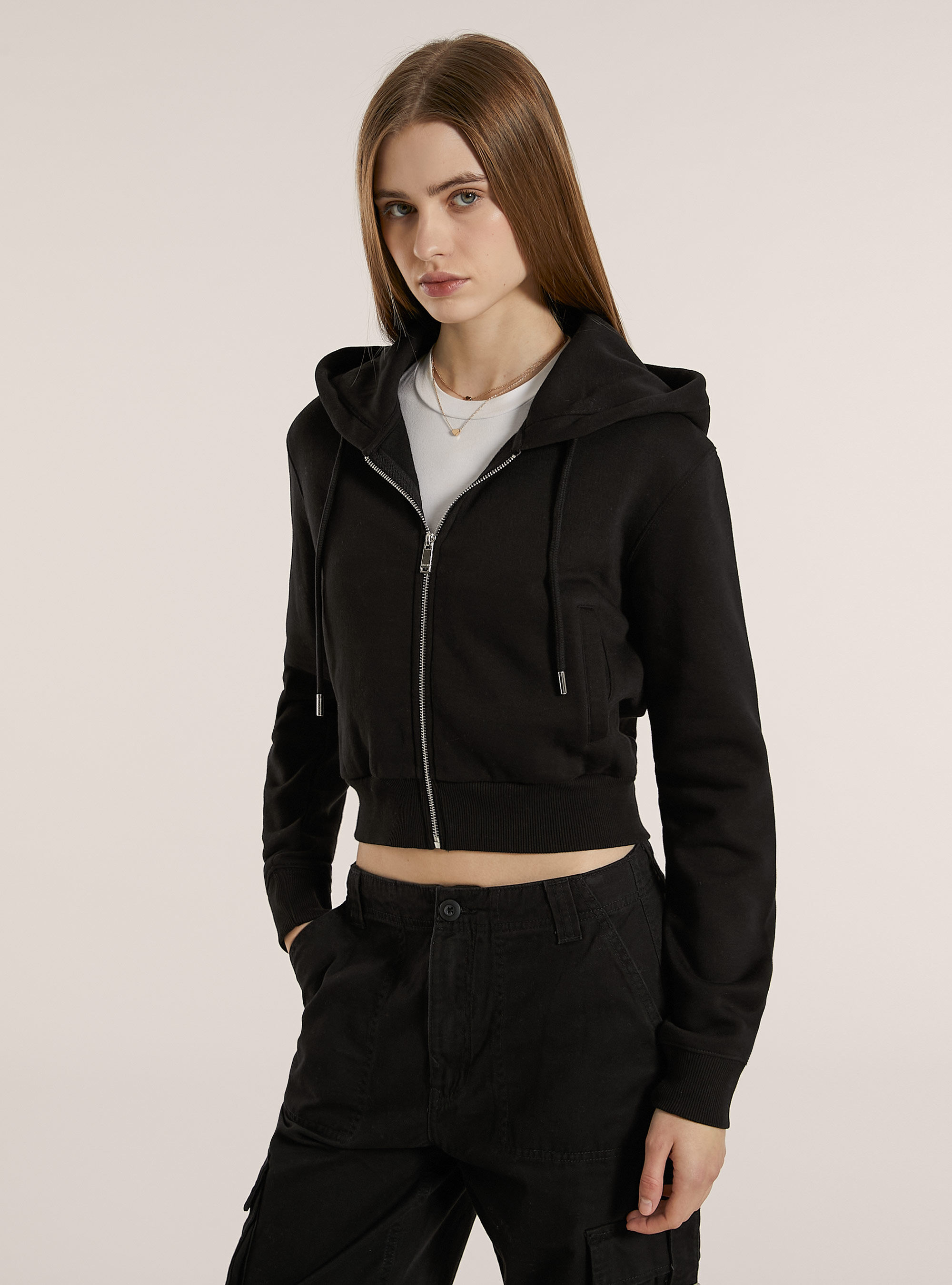 Cardigan felpa crop con cappuccio e tasche Alcott Sweat Shirts Donna