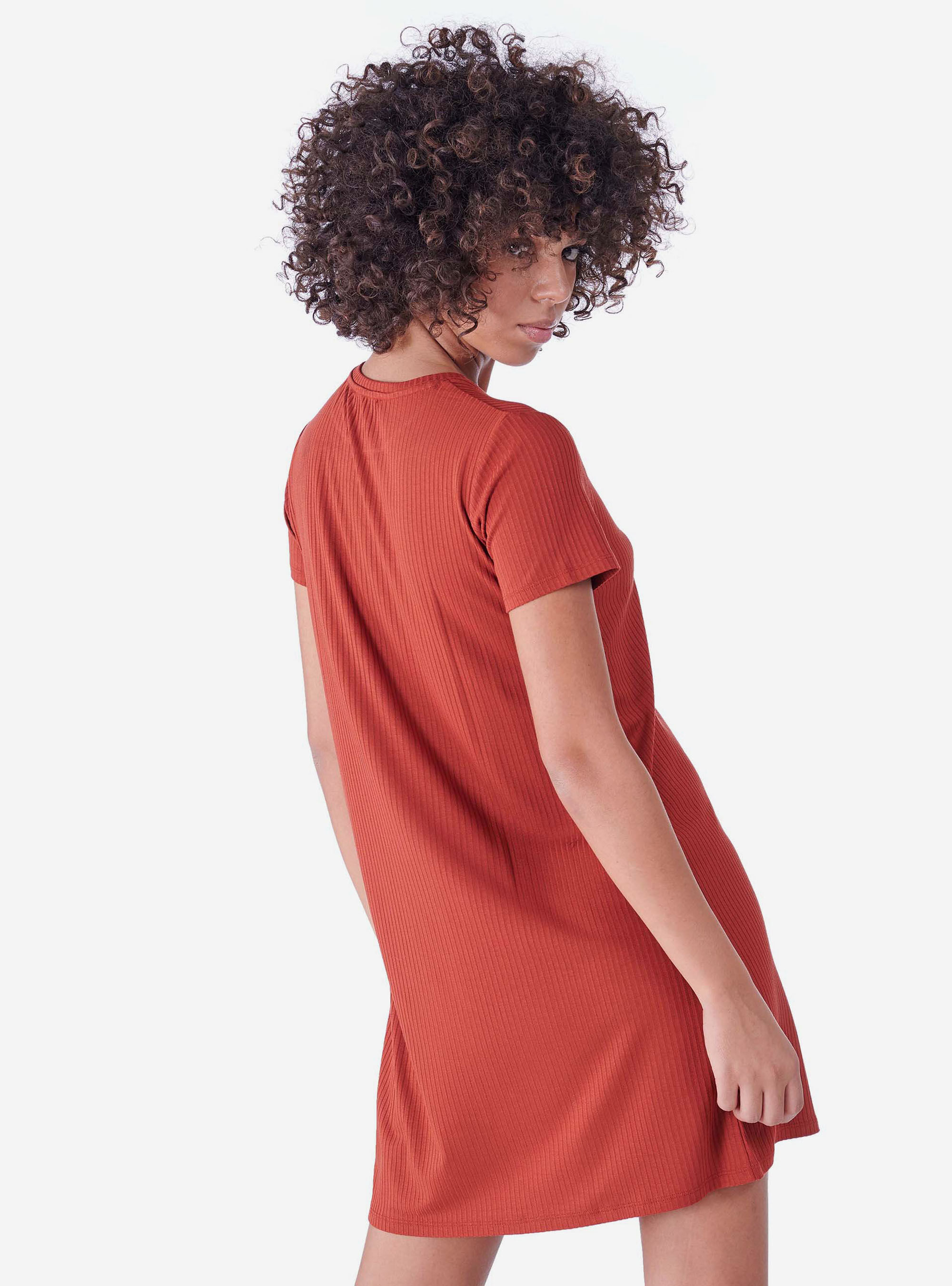 Vestito corto in cotone a costine fit morbido, RUSTY