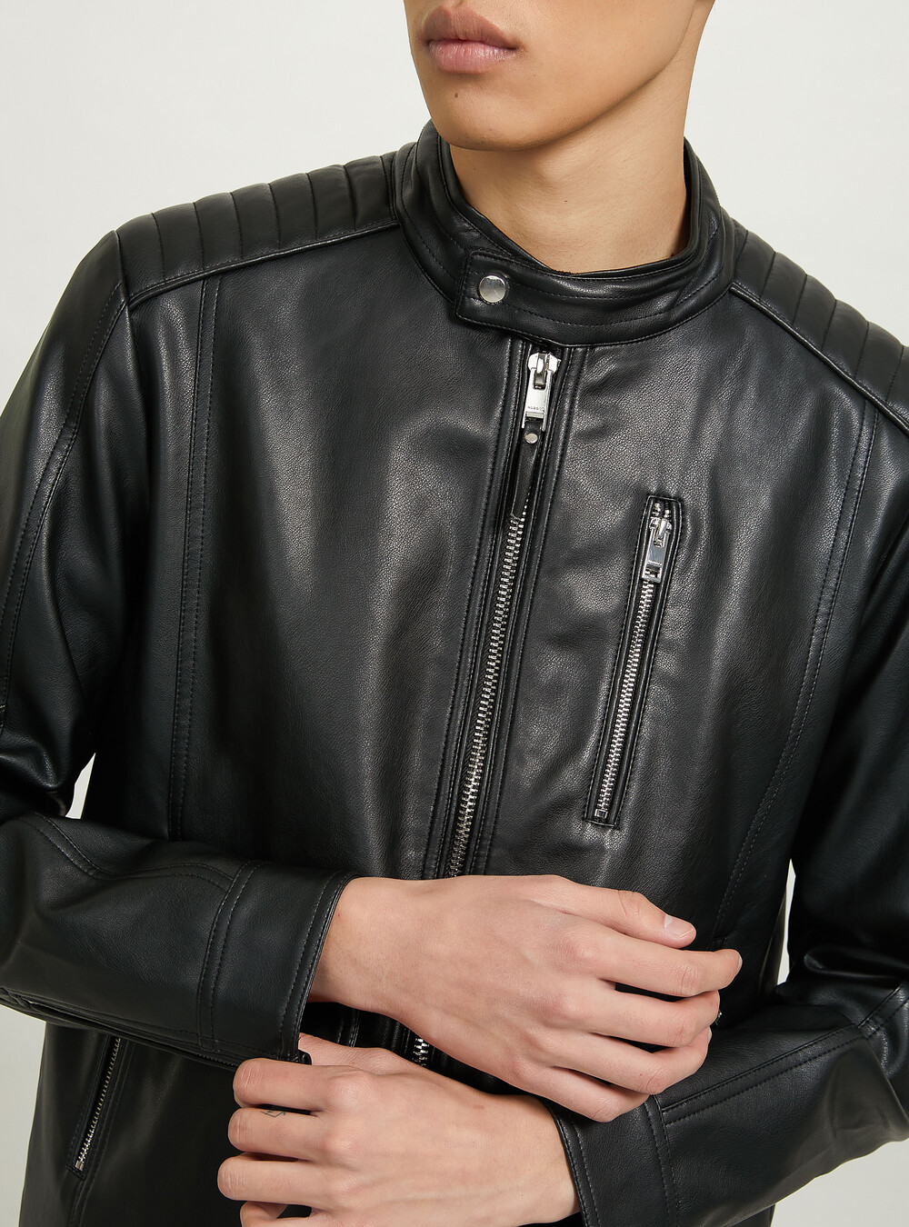 Giubbotto Biker Giubbotto Imbottito Effetto Pelle Uomo Conbipel