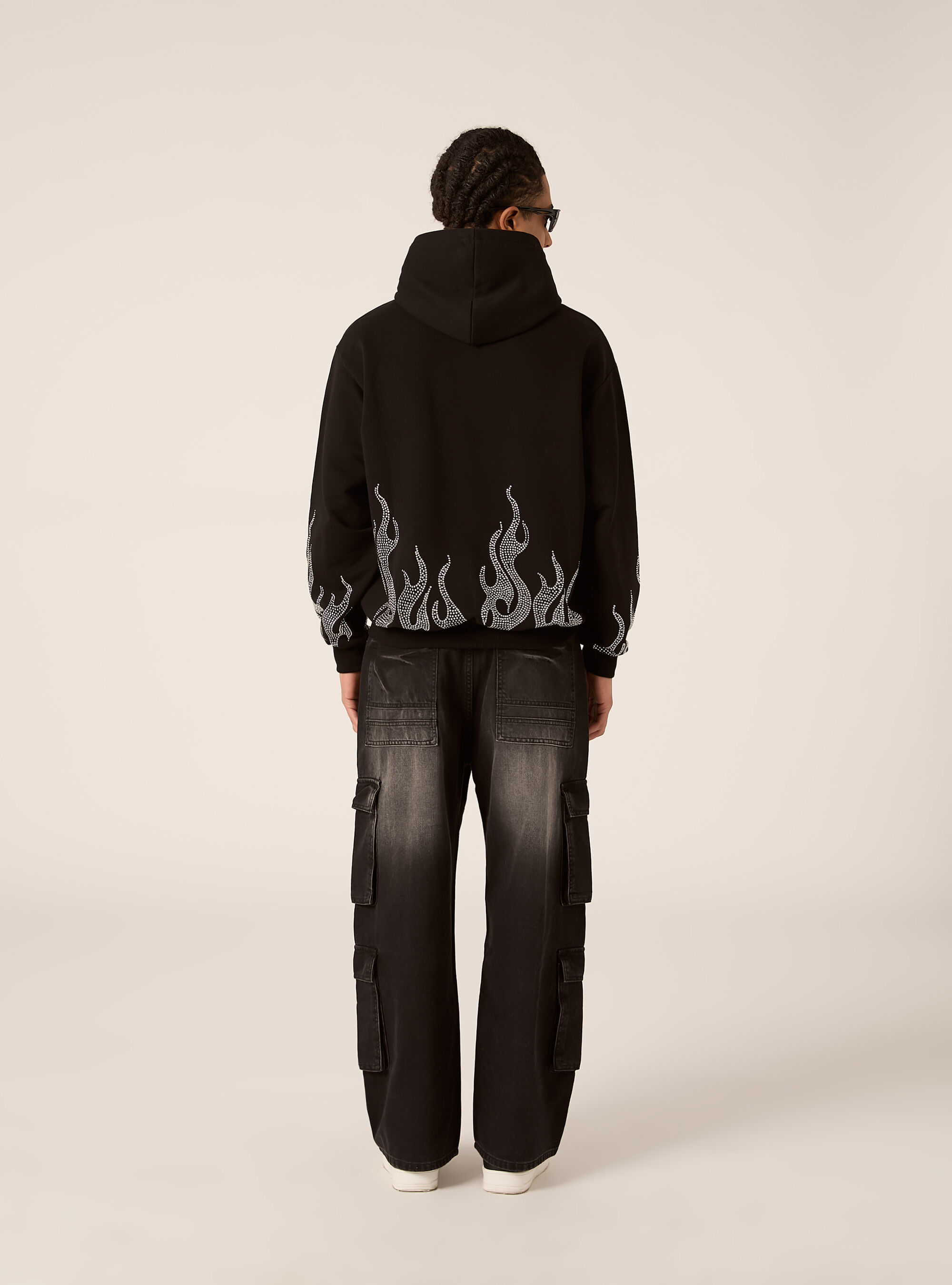 Boxy fit sweatshirt with rhinestones, BK1 BLACK