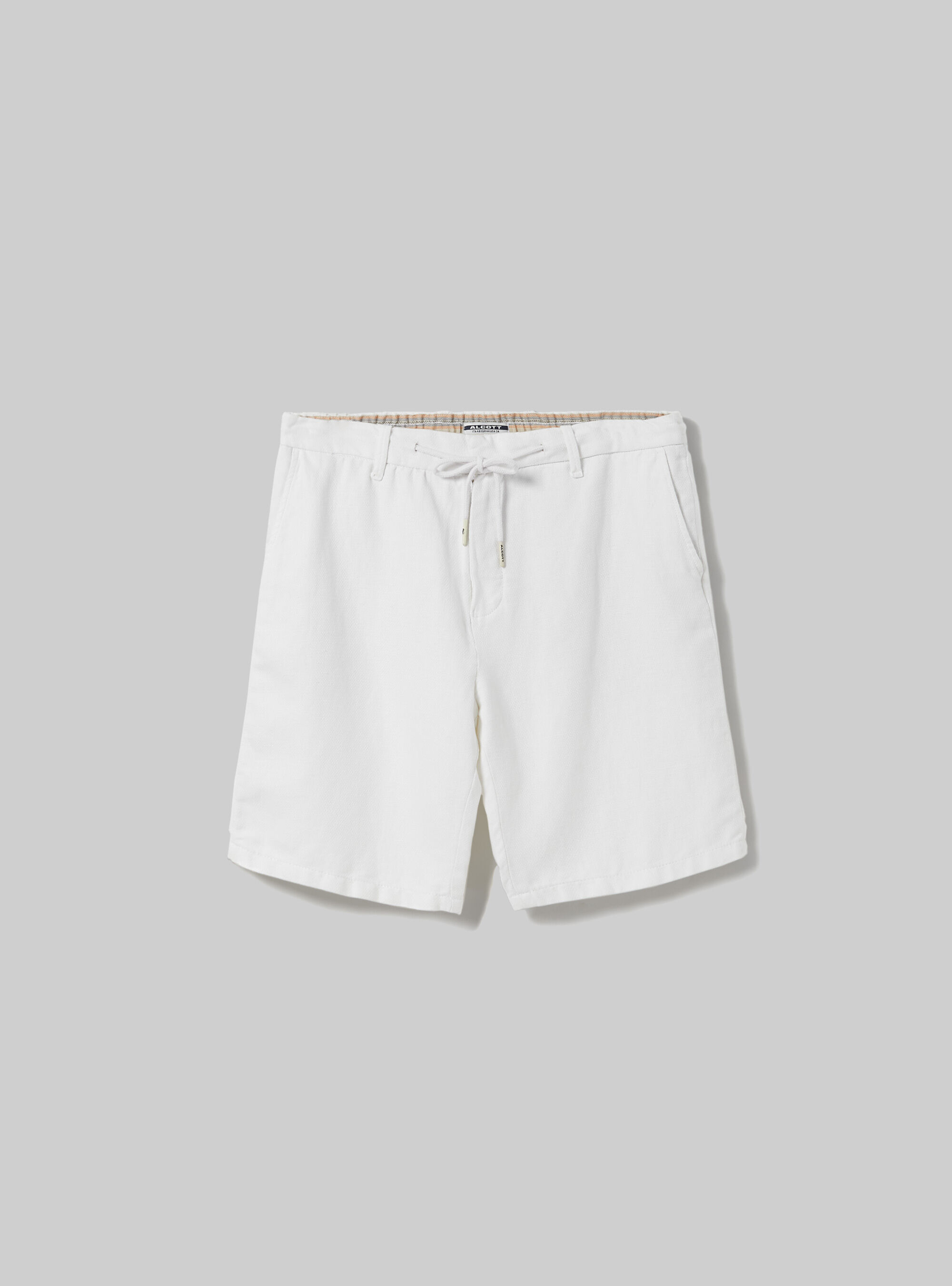 Linen-blend bermuda shorts with drawstring waist, WH1 OFF WHITE