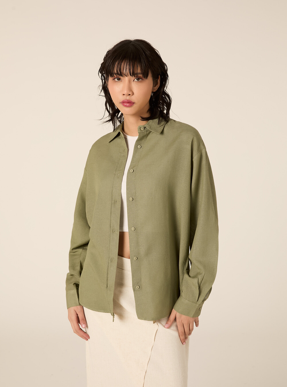 Linen-blend shirt, KY2 KAKY MEDIUM