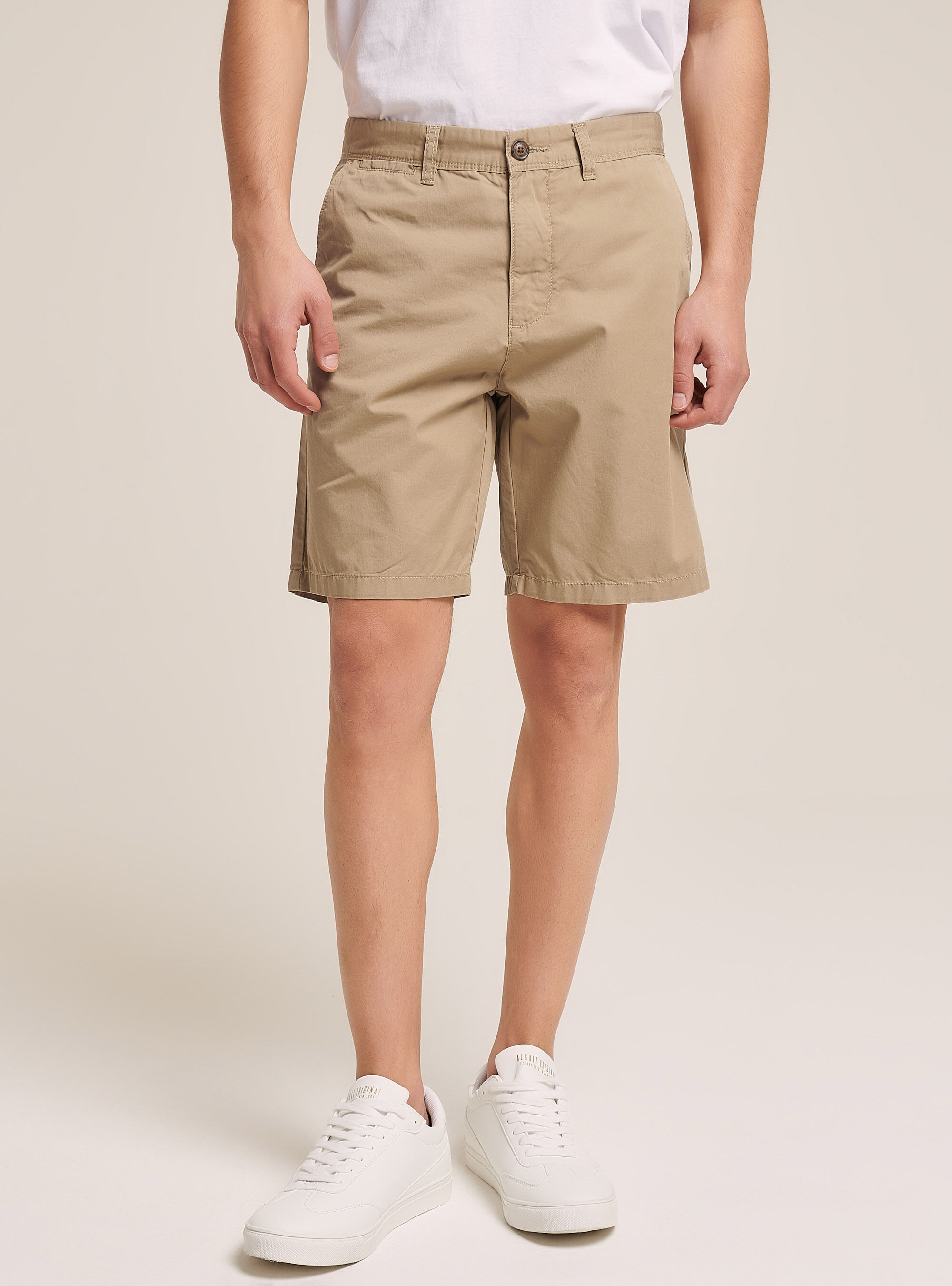 Bermudas de sarga de ajuste liso, BG2 BEIGE MEDIUM