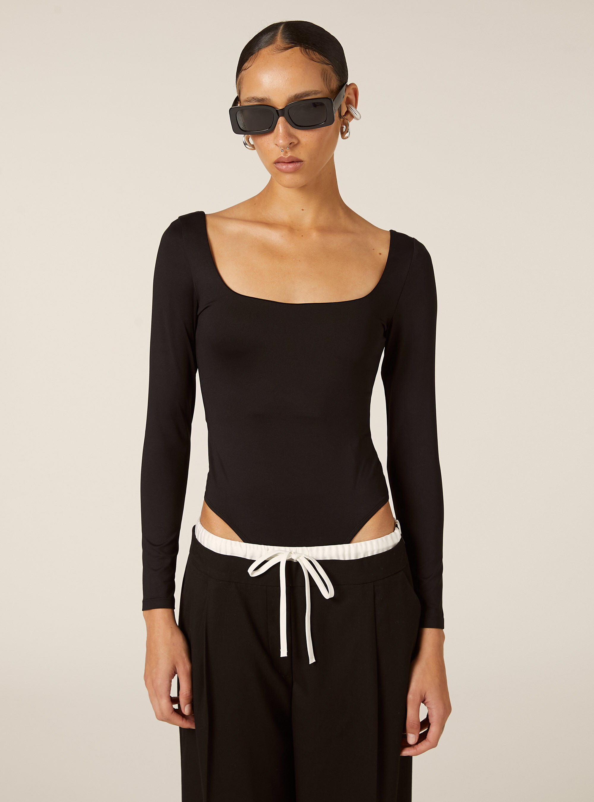 Body con scollo quadrato, BK1 BLACK