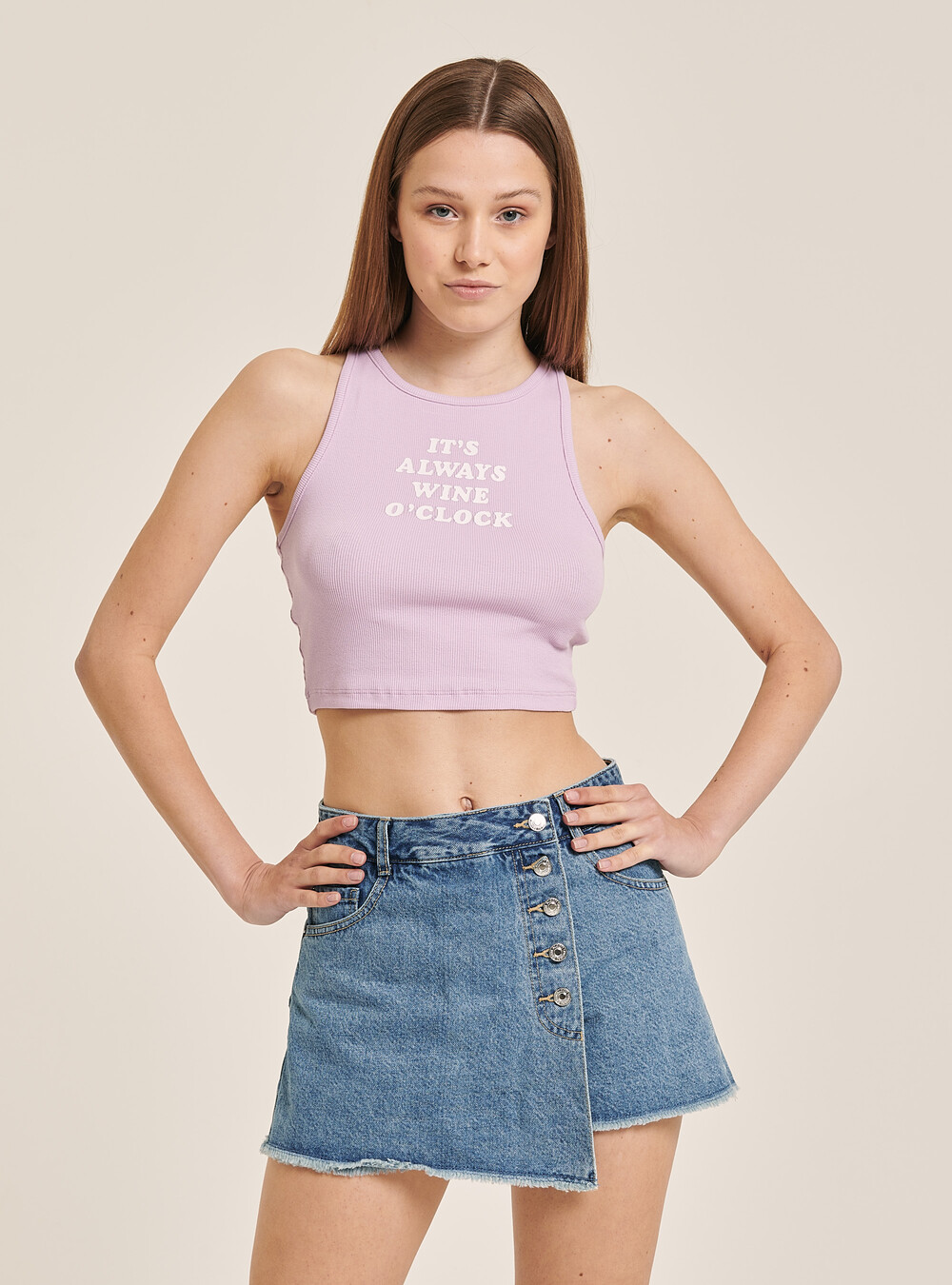 Cotton crop top with lettering print