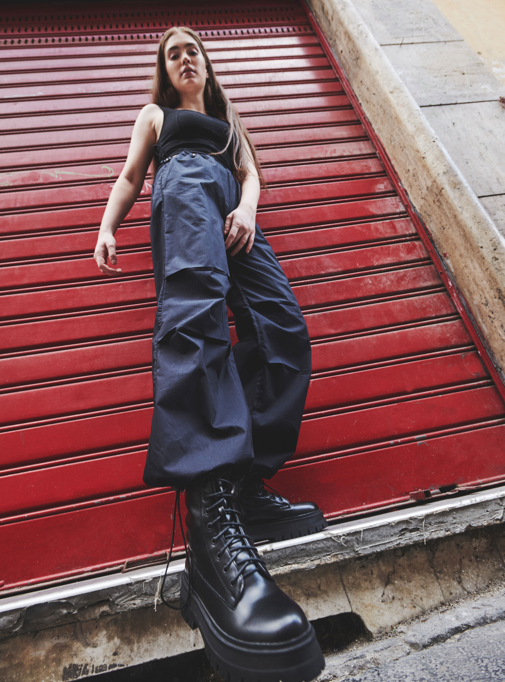 Cotton parachute pants with stoppers