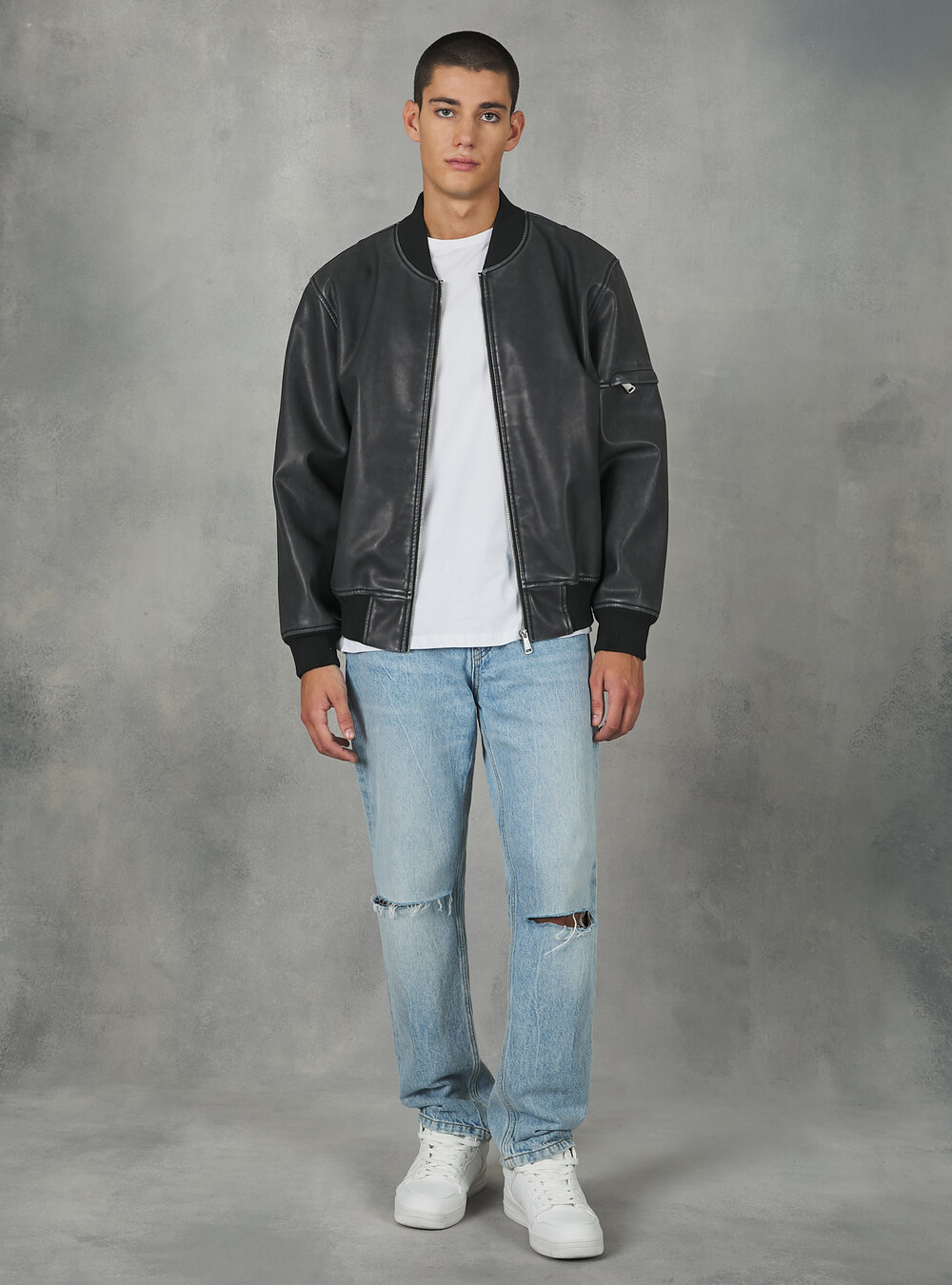 Distressed leather effect bomber jacket | Alcott | Men's Jackets