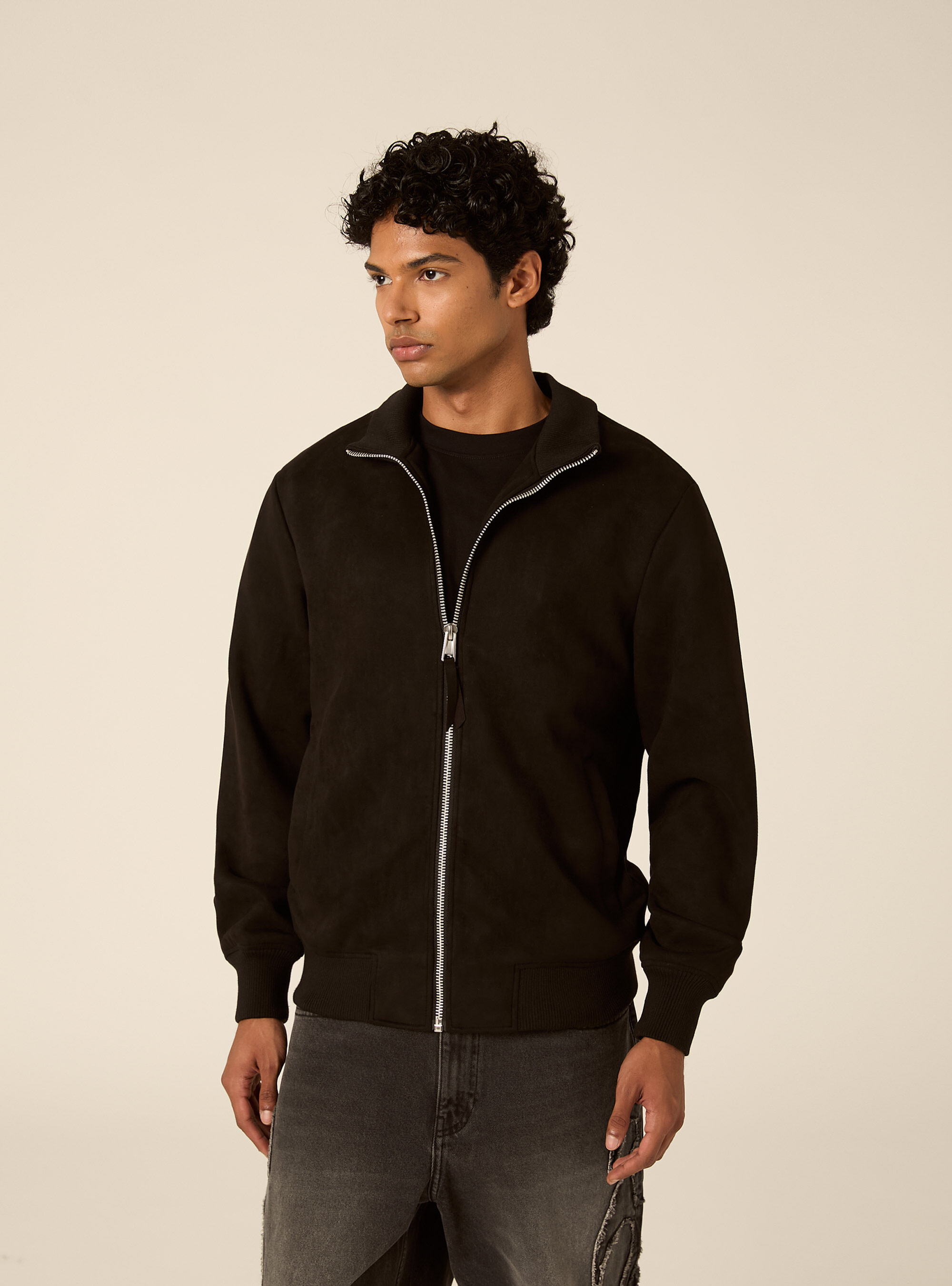 Giubbotto bomber effetto suede, BK1 BLACK