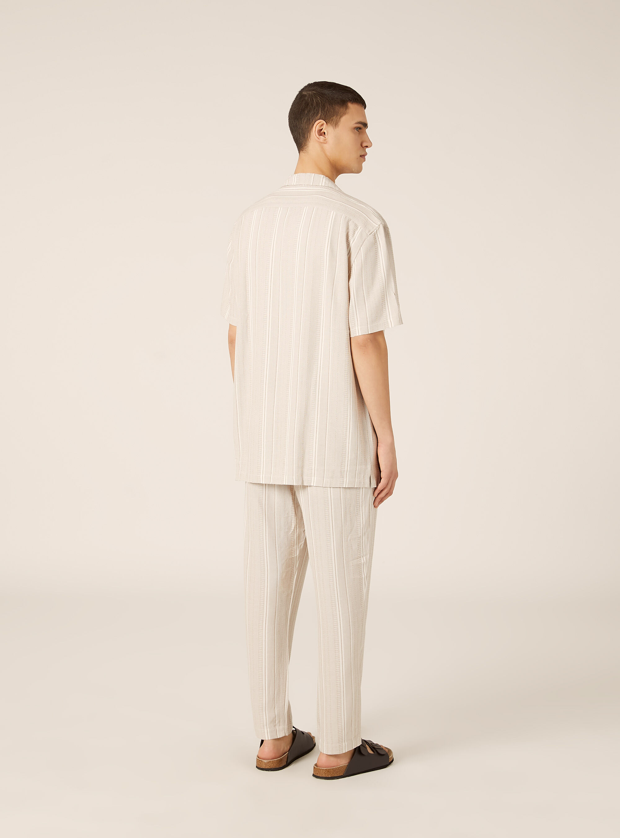 Camicia collo bowling testurizzata con taschino, CR3 CREAM LIGHT