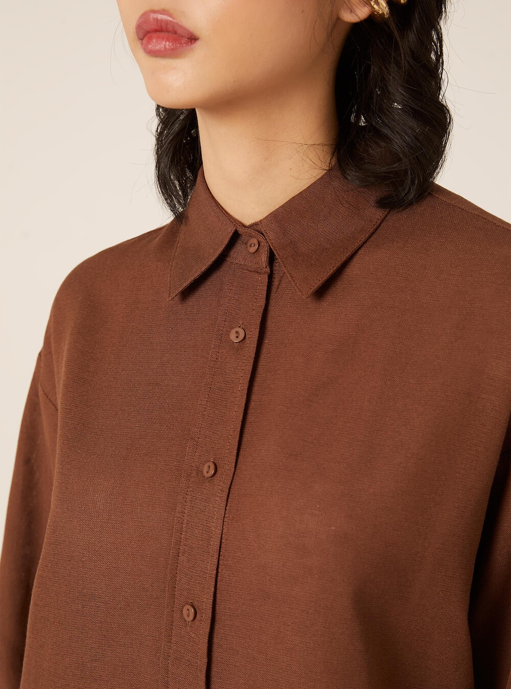 Linen-blend shirt, BR2 BROWN MEDIUM