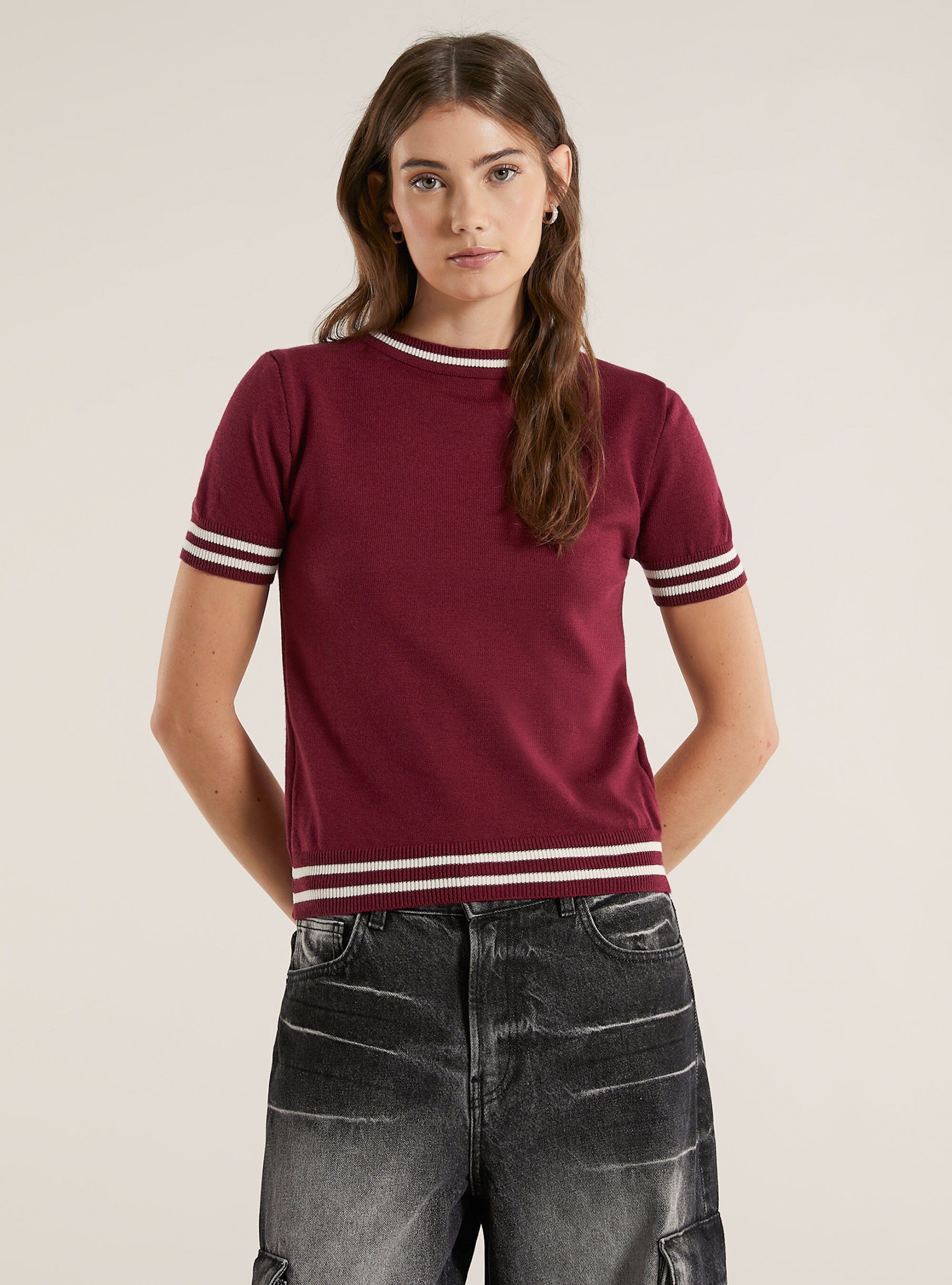 Short-sleeved jersey, BO1 BORDEAUX DARK