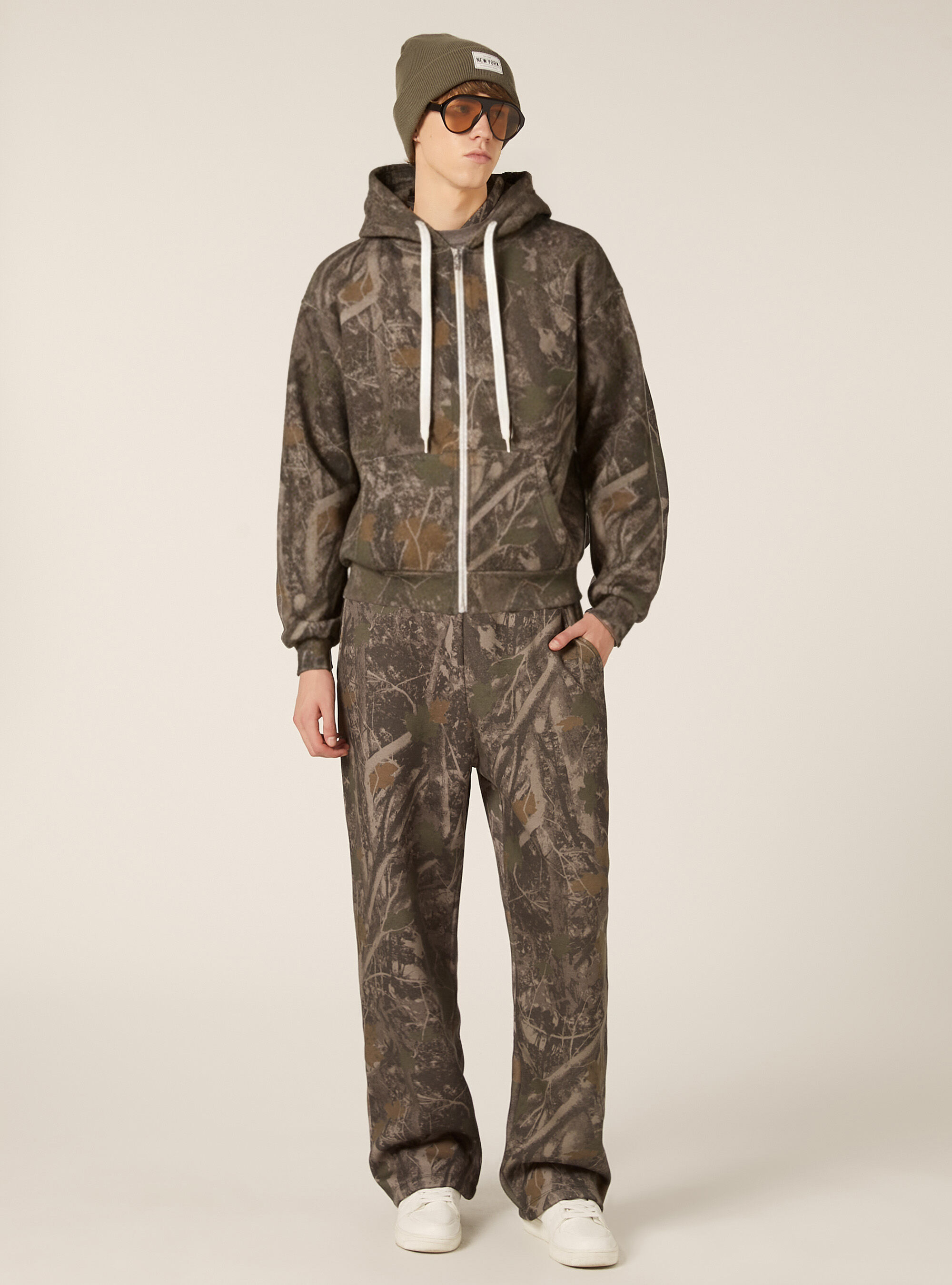 Cardigan in felpa boxy fit camo forest