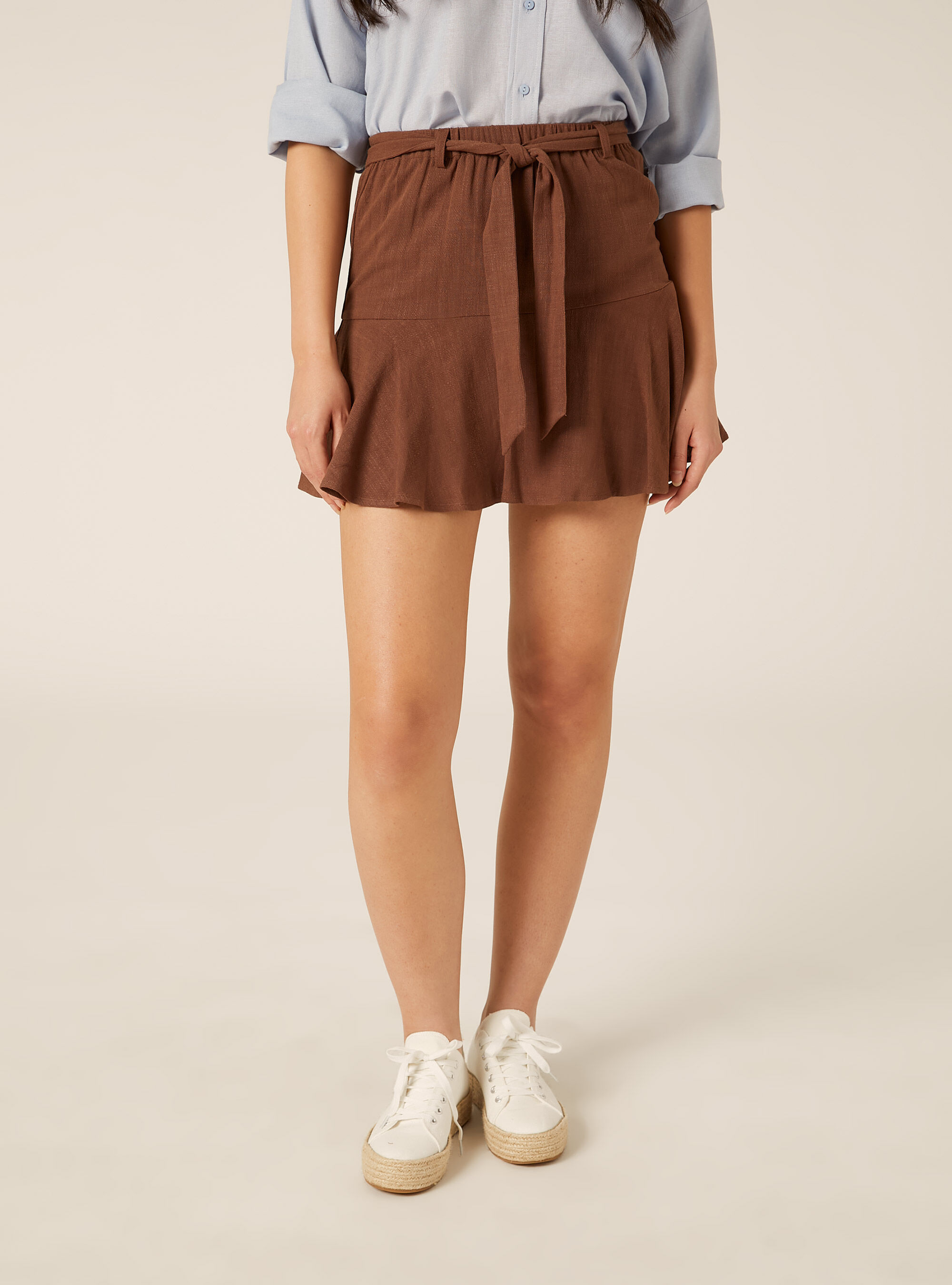 Skort con cinturino in misto lino