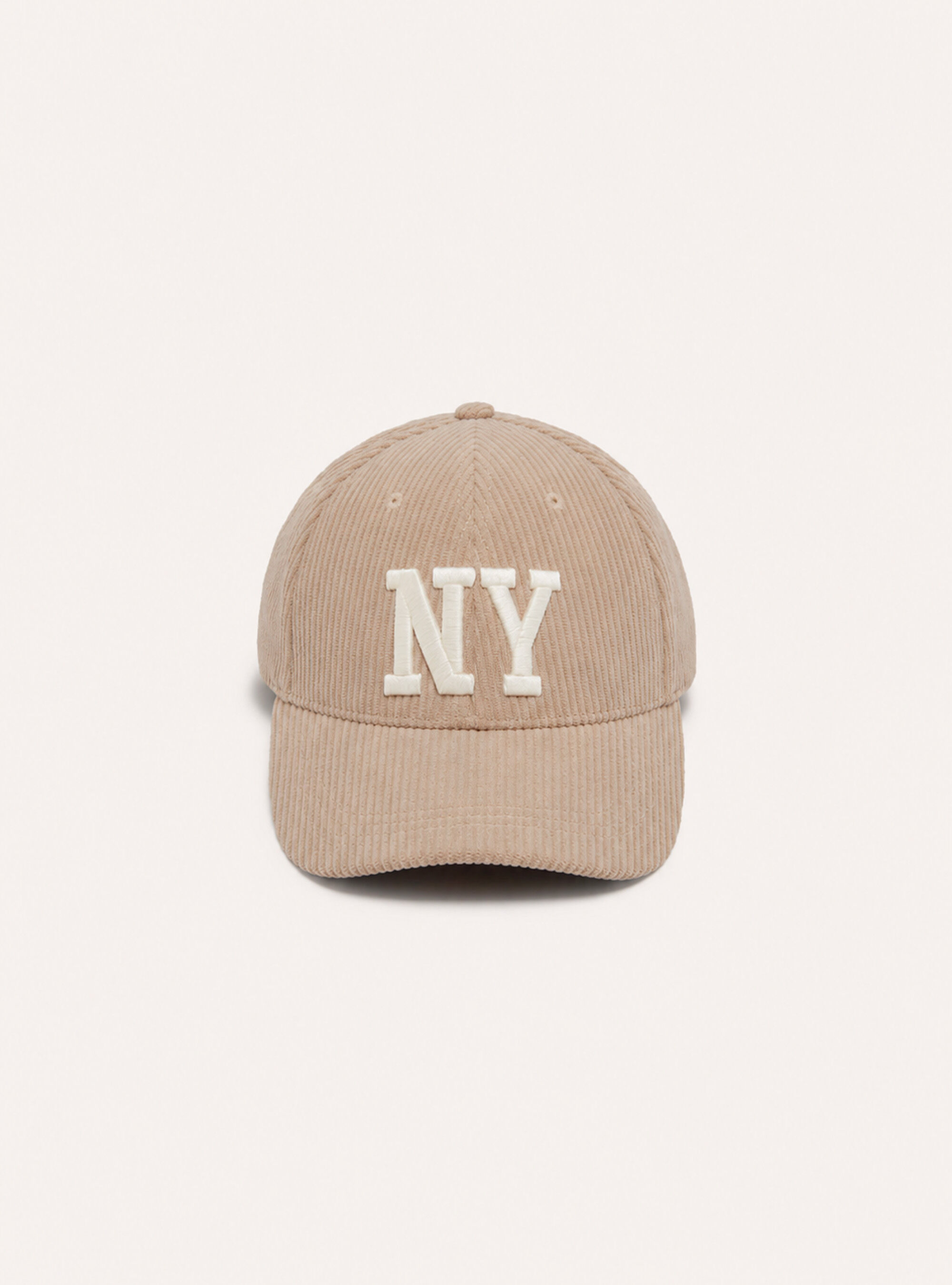 Cappello con visiera e ricamo in velluto a coste, BG2 BEIGE MEDIUM